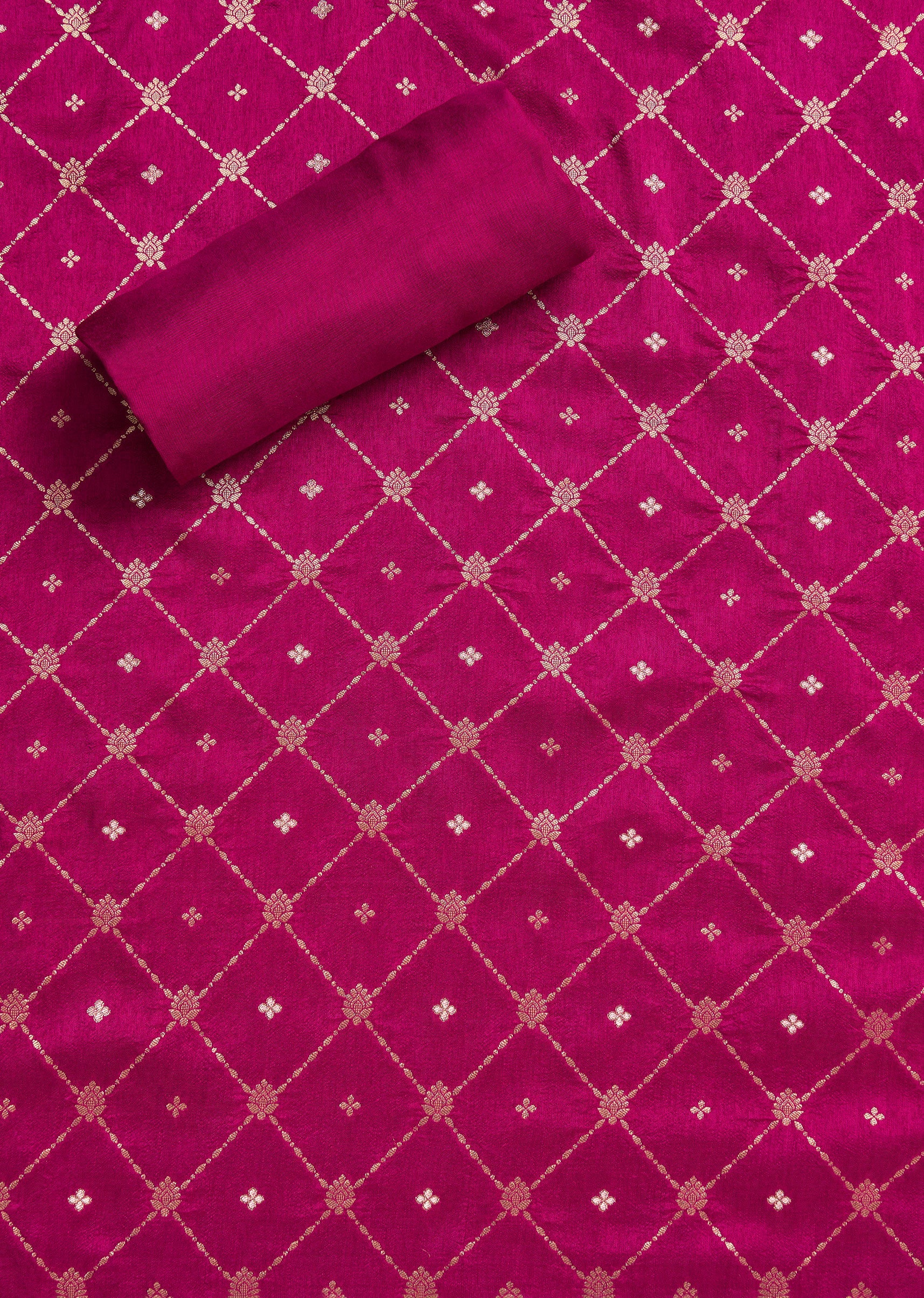 Magenta Chanderi Unstitched Suit With Dupatta - Image 4