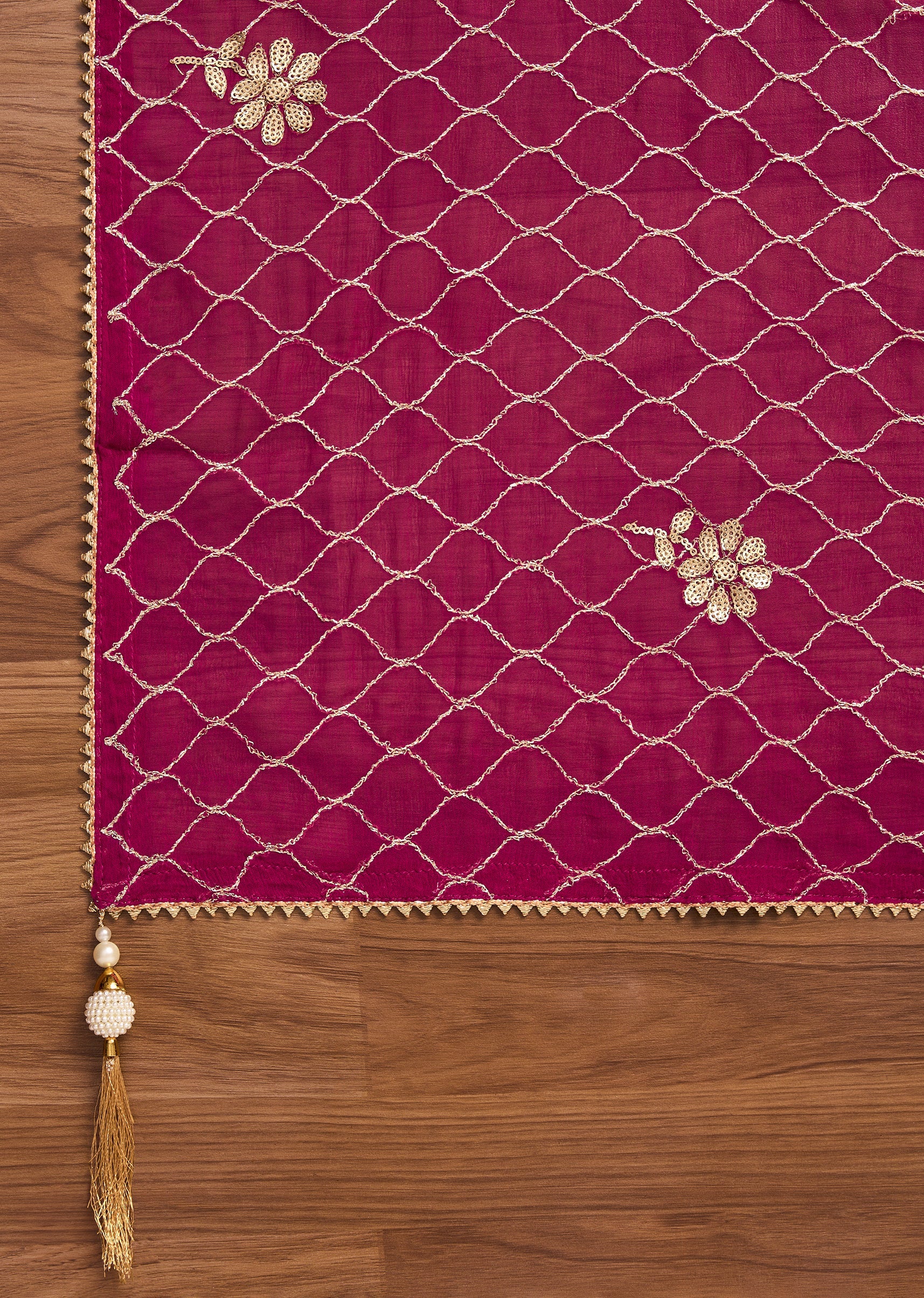Magenta Chanderi Unstitched Suit With Dupatta - Image 5