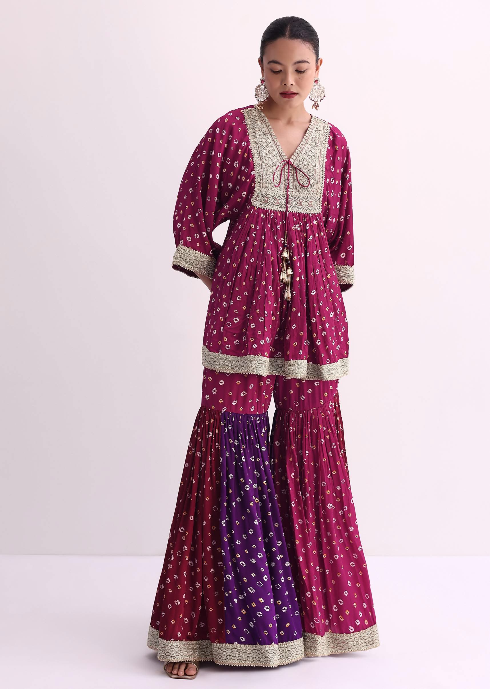 Magenta Pink Crepe Bandhani Print Sharara Set - Image 7
