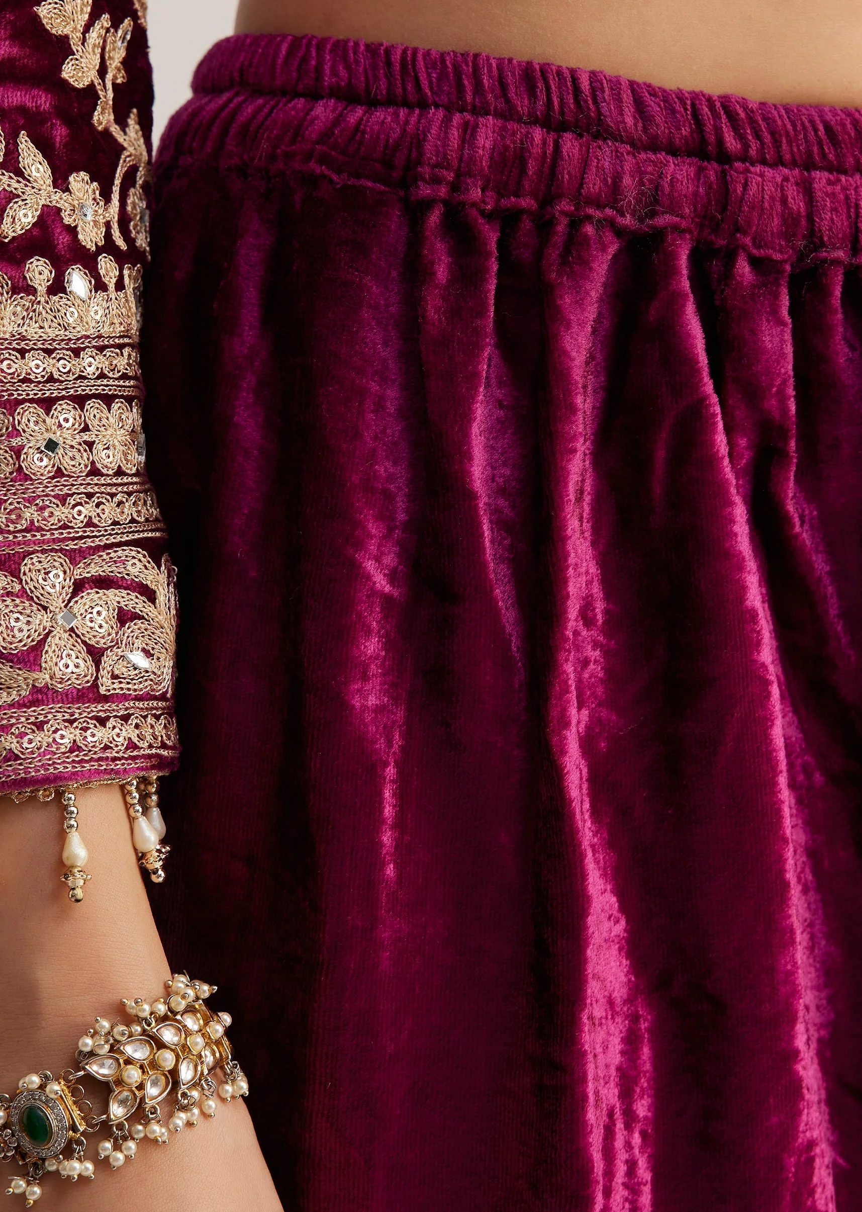 Magenta Pink Velvet Embroidered Palazzo Suit - Image 6