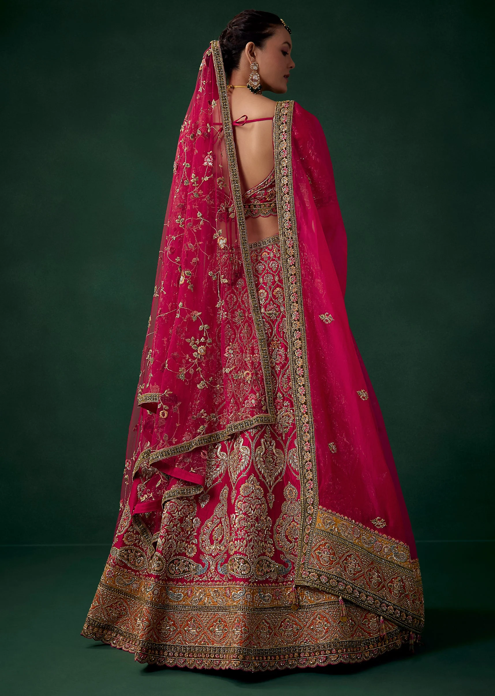 Magenta Sequin and Zari Embroidered Bridal Lehenga Set - Image 2