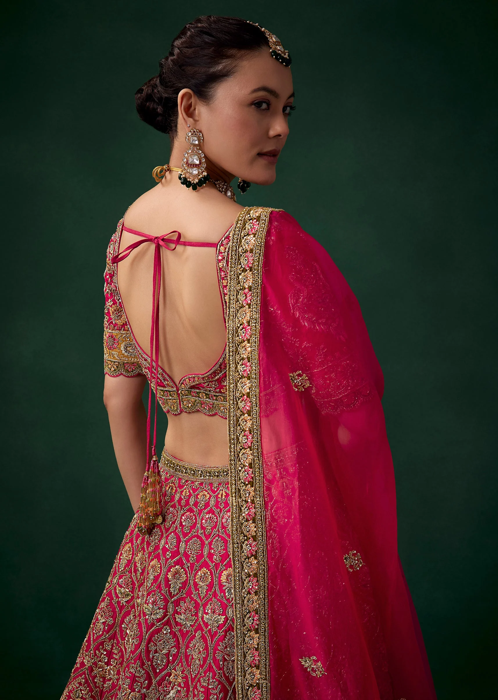 Magenta Sequin and Zari Embroidered Bridal Lehenga Set - Image 5