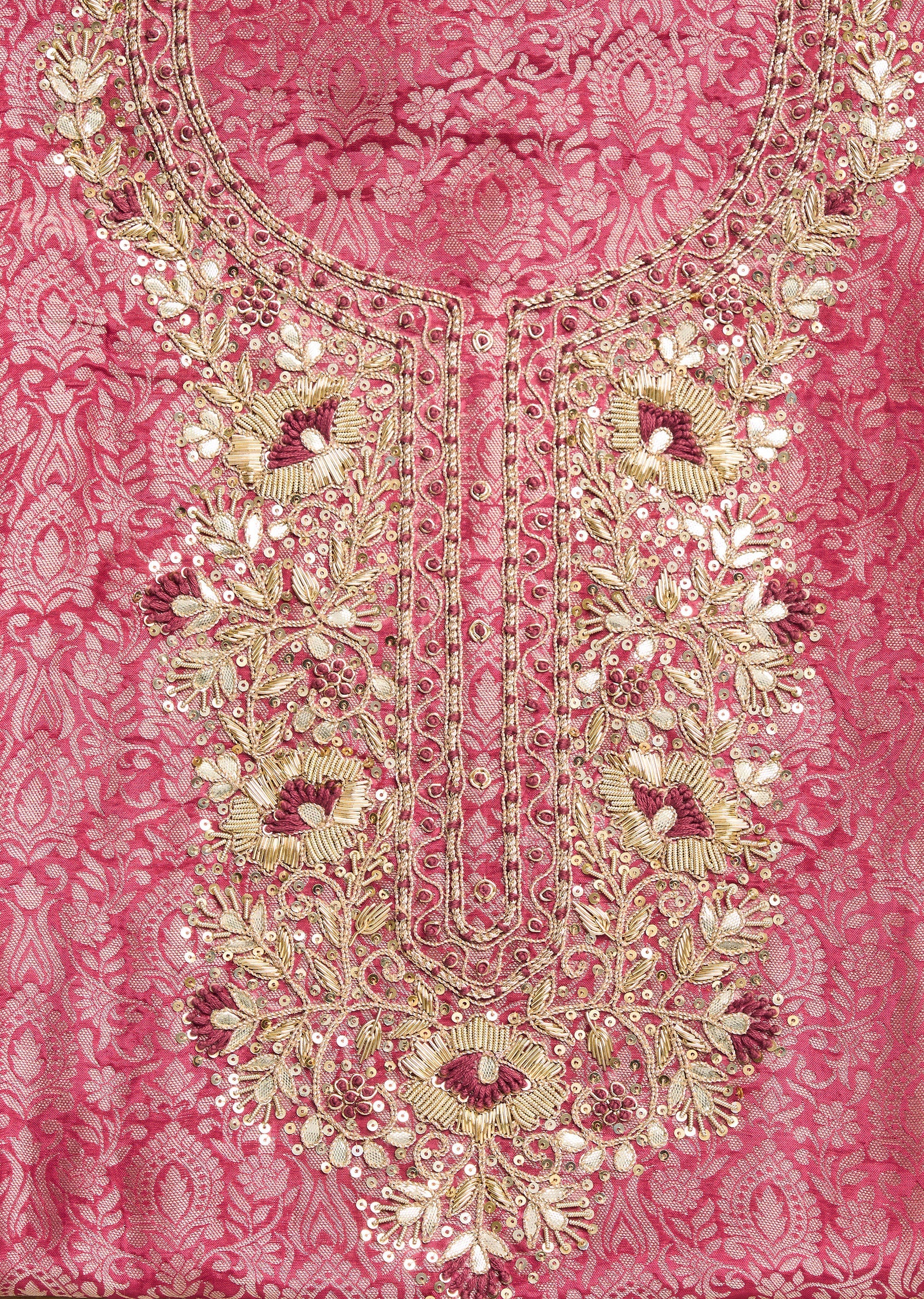 Magenta Tissue Brocade Banarasi Embroidered Unstitched Suit Set - Image 2