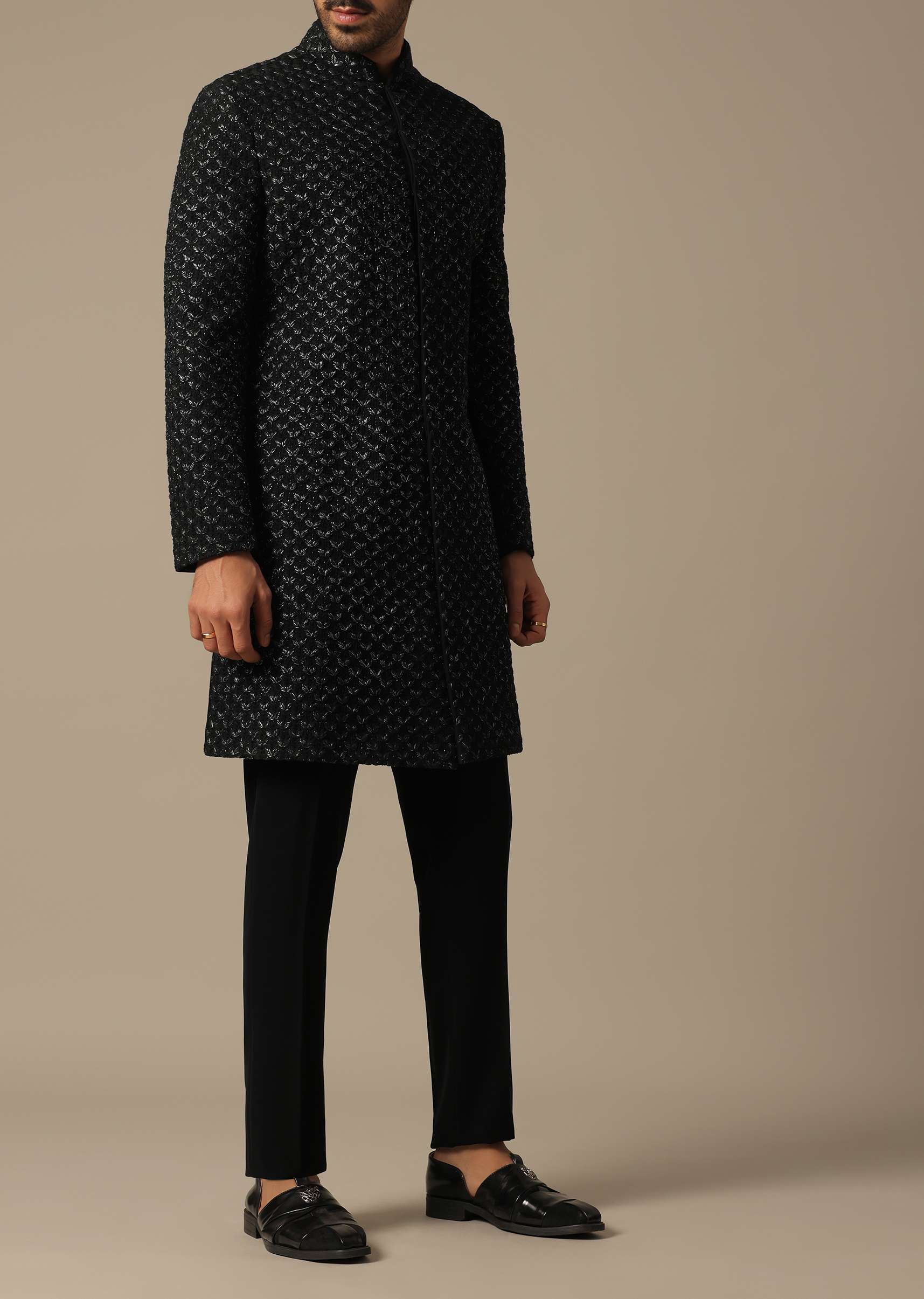 Majestic Black Sherwani Ensemble - Image 4