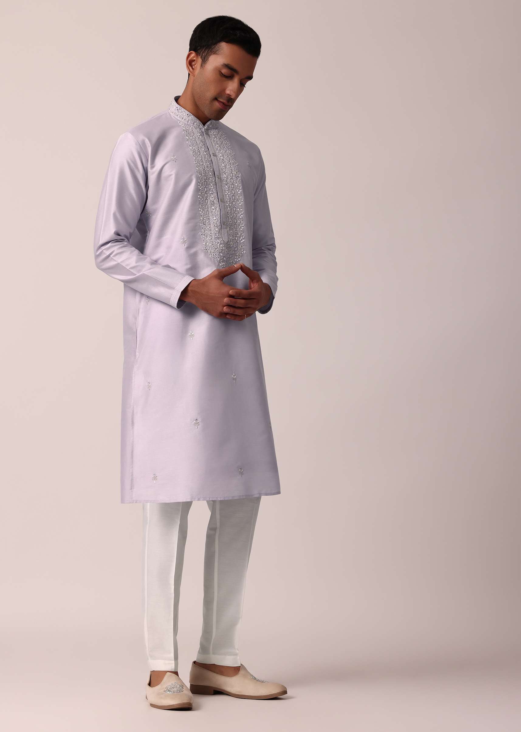 Majestic Festival Silk Kurta Set With Thread And Mirror Work - Image 4