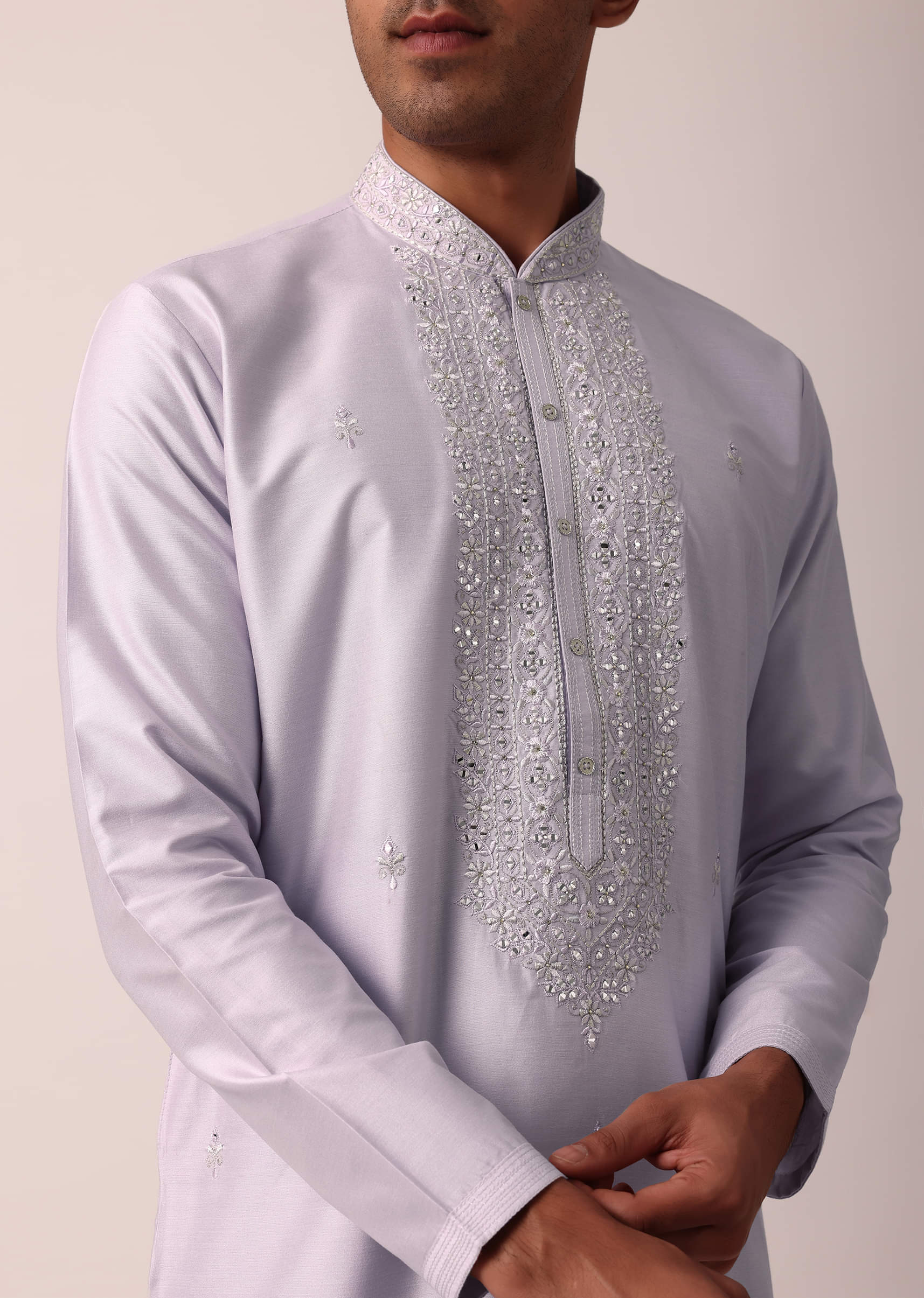 Majestic Festival Silk Kurta Set With Thread And Mirror Work - Image 8