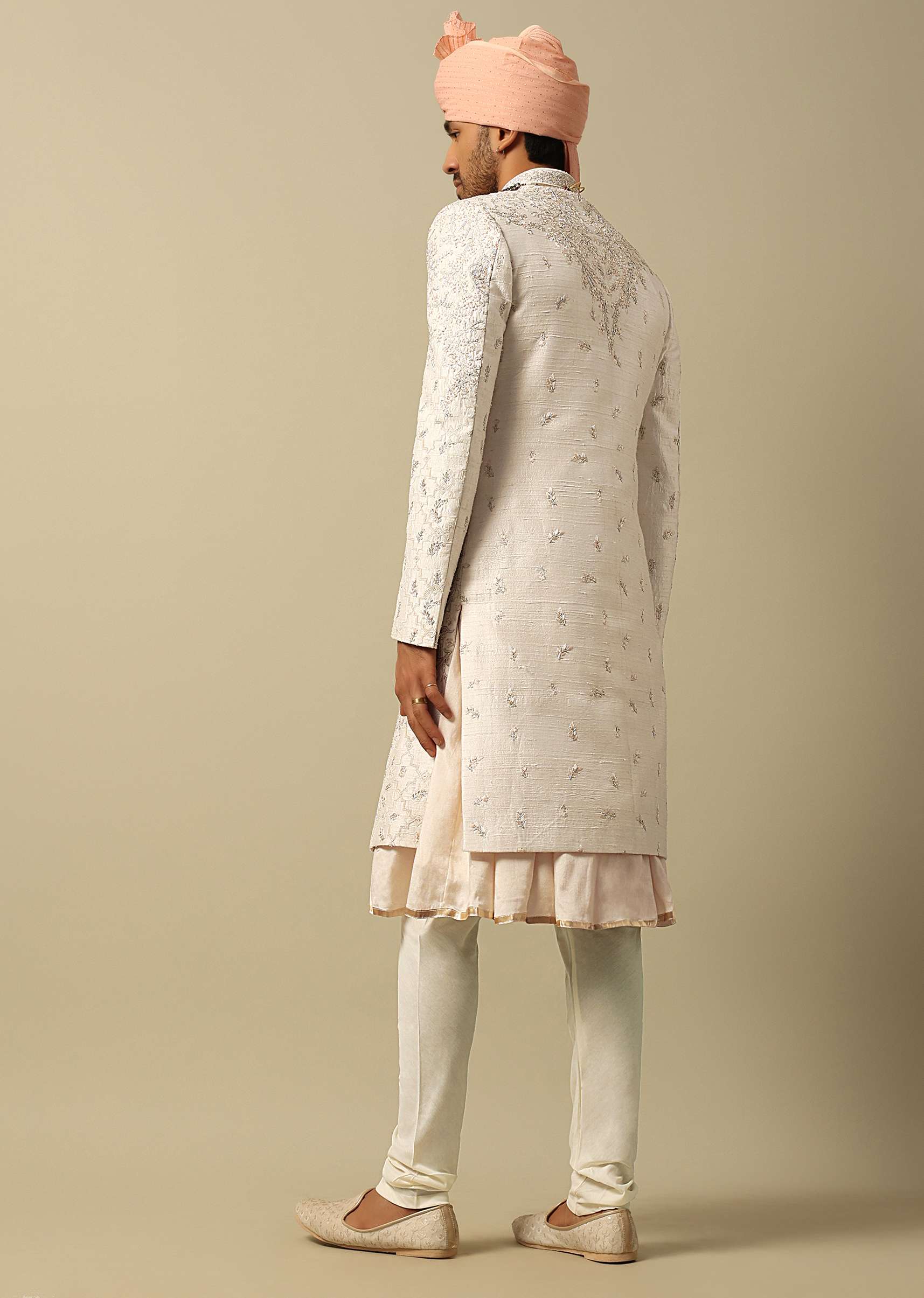 Majestic White Raw Silk Sherwani - Image 5