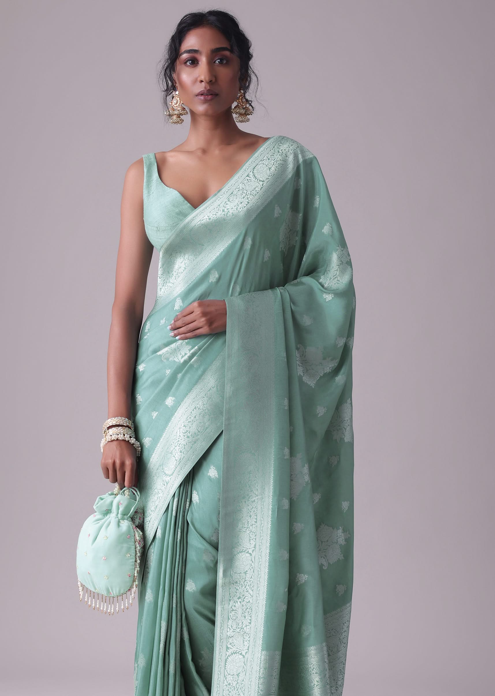 Marine Blue Woven Saree In Dola Silk And Silver Weave - Image 2