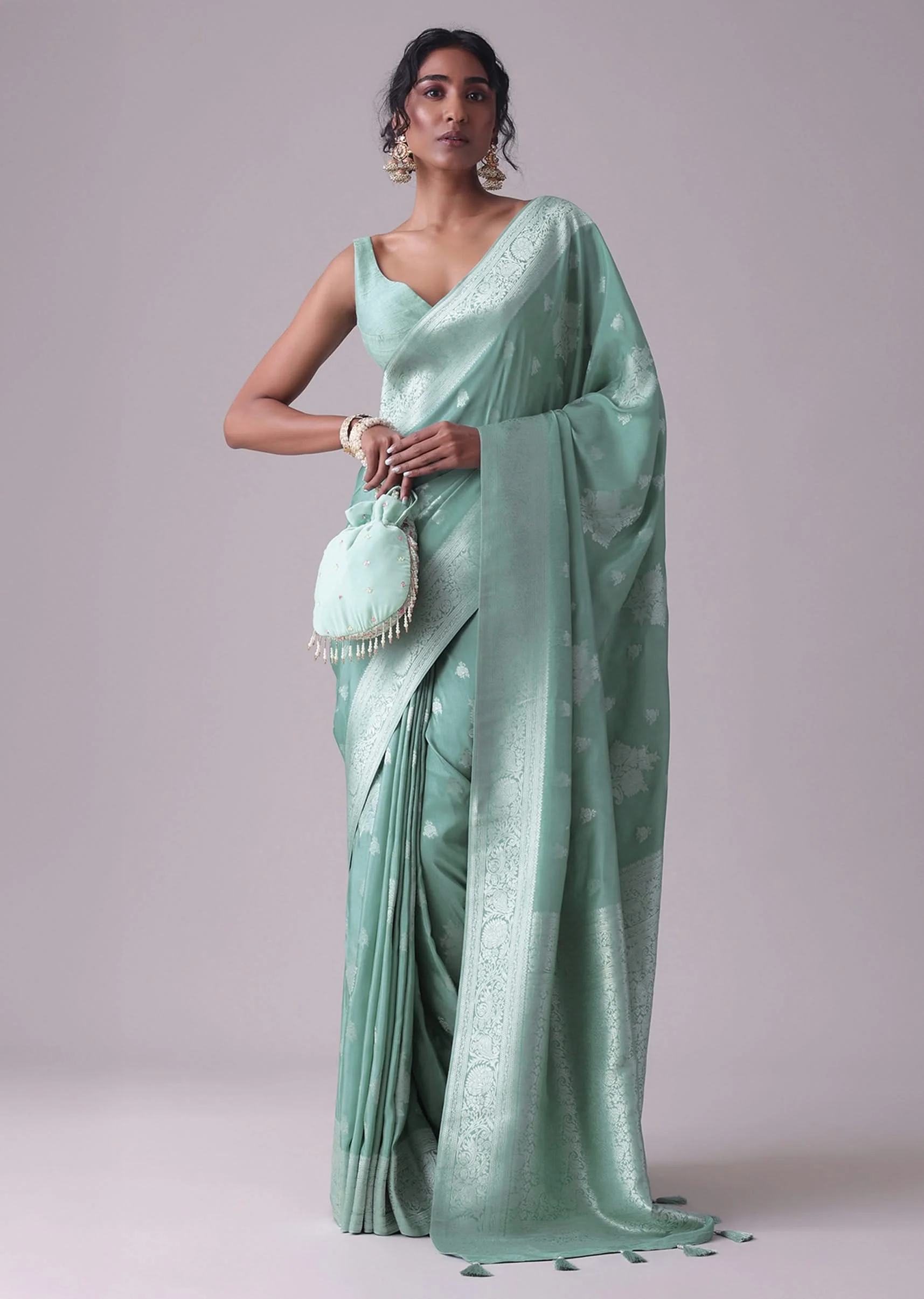 Marine Blue Woven Saree In Dola Silk And Silver Weave - Image 3