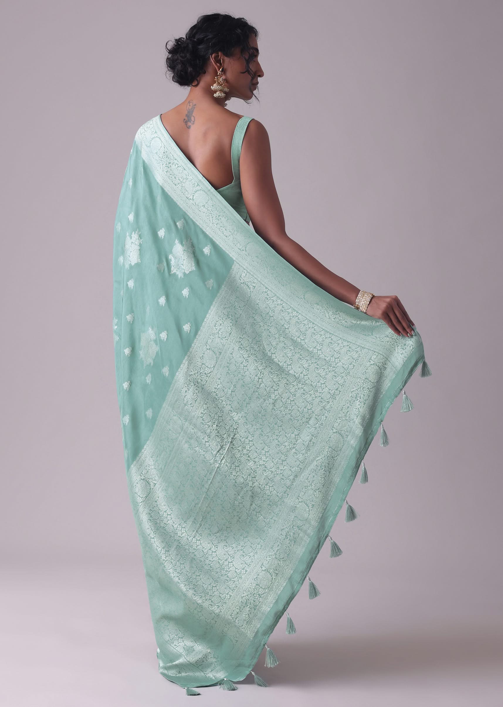 Marine Blue Woven Saree In Dola Silk And Silver Weave - Image 4