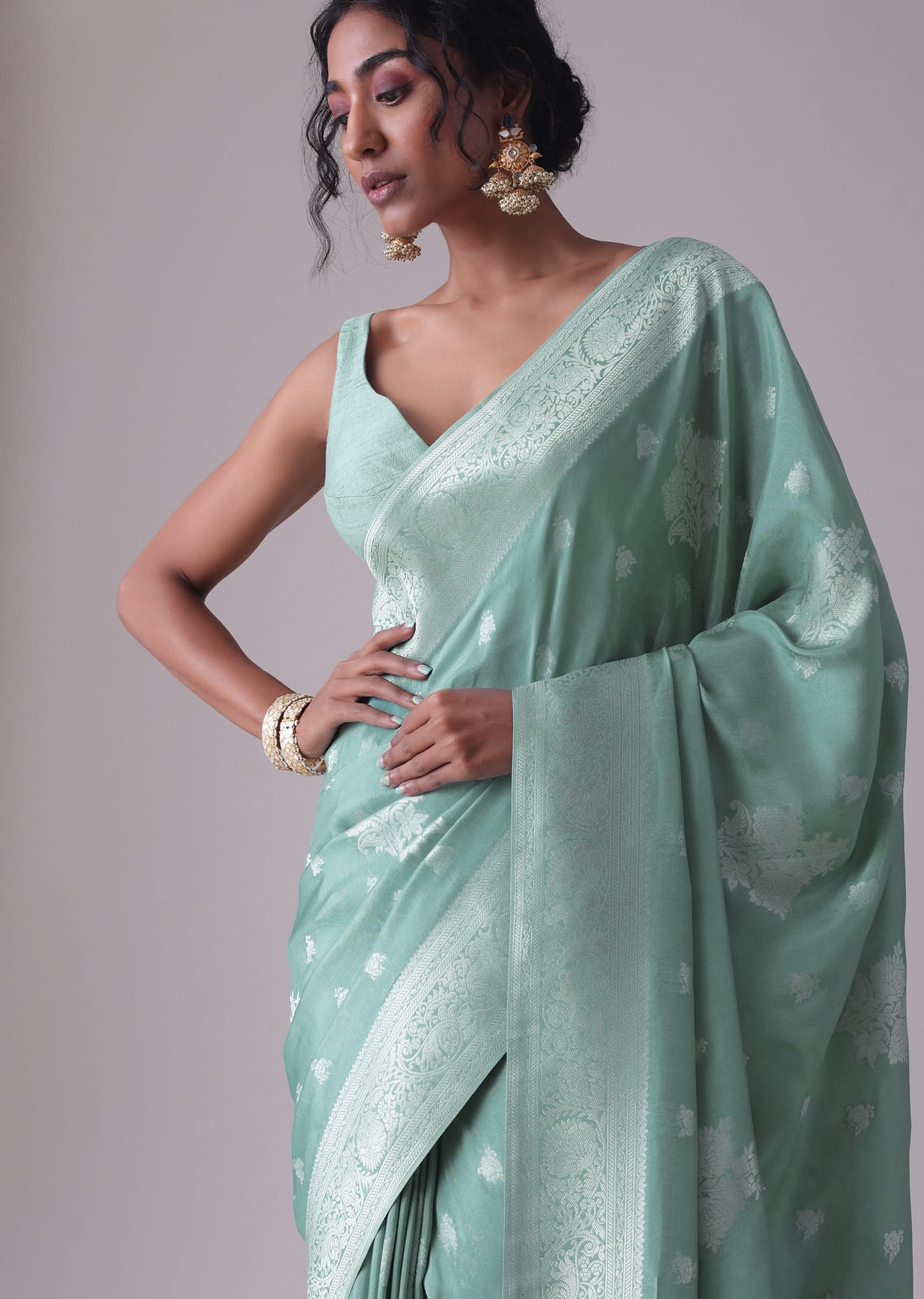 Marine Blue Woven Saree In Dola Silk And Silver Weave - Image 5