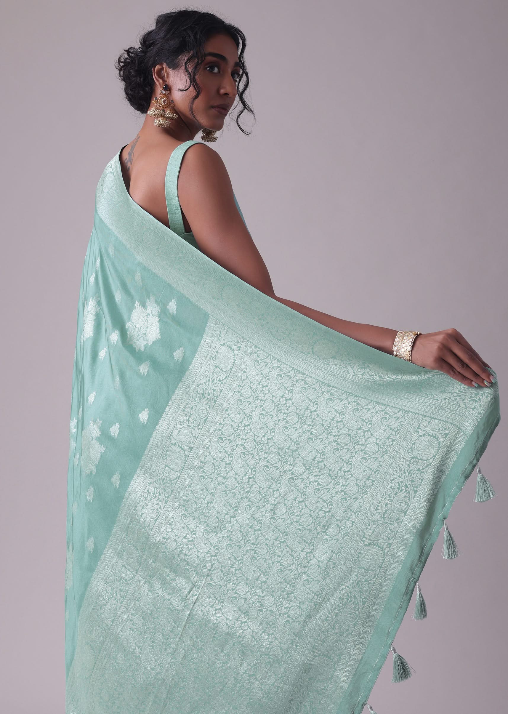 Marine Blue Woven Saree In Dola Silk And Silver Weave - Image 6