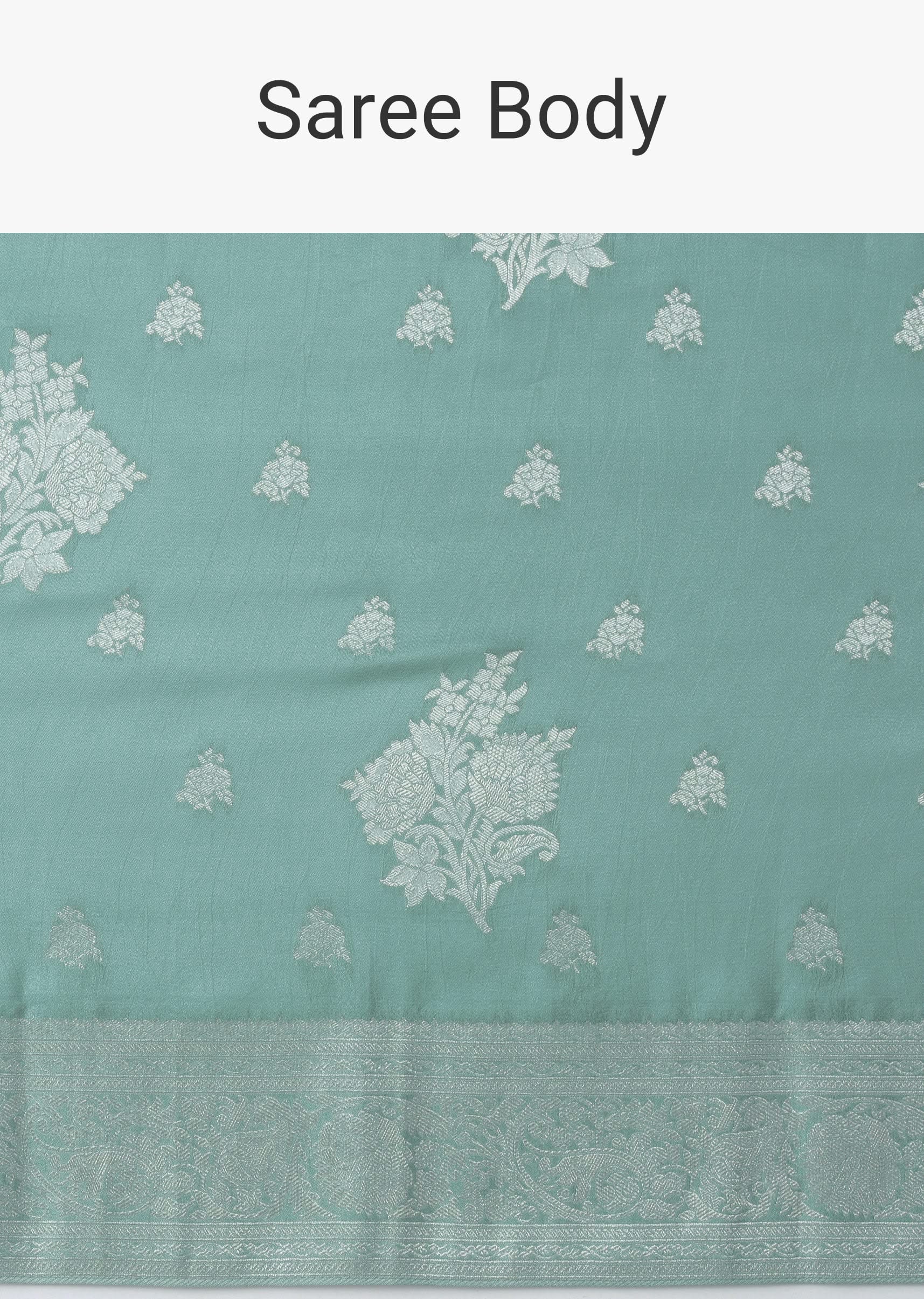 Marine Blue Woven Saree In Dola Silk And Silver Weave - Image 7
