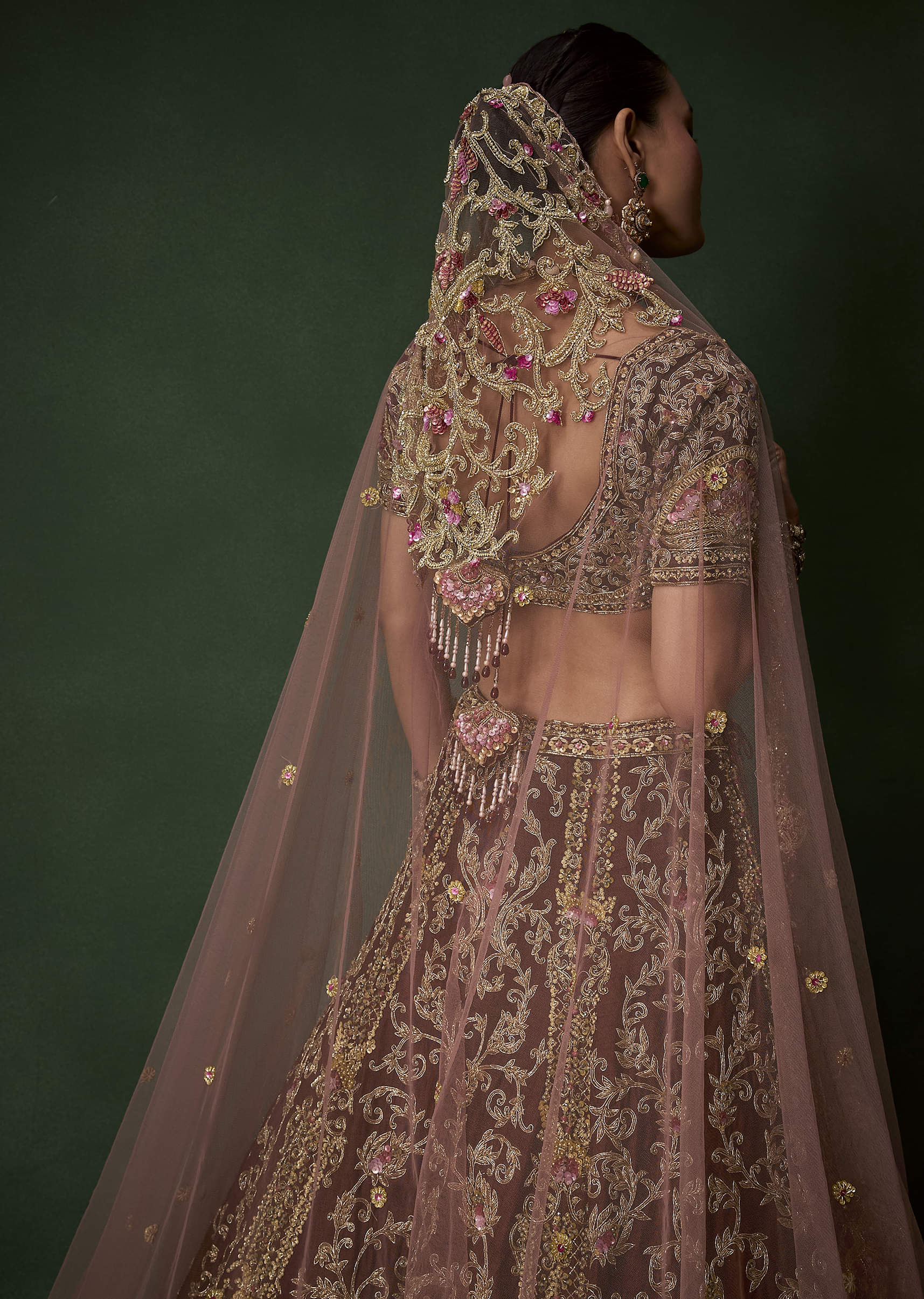 Maroon Bridal Silk Embellished Lehenga Set with Two Dupattas - Image 6