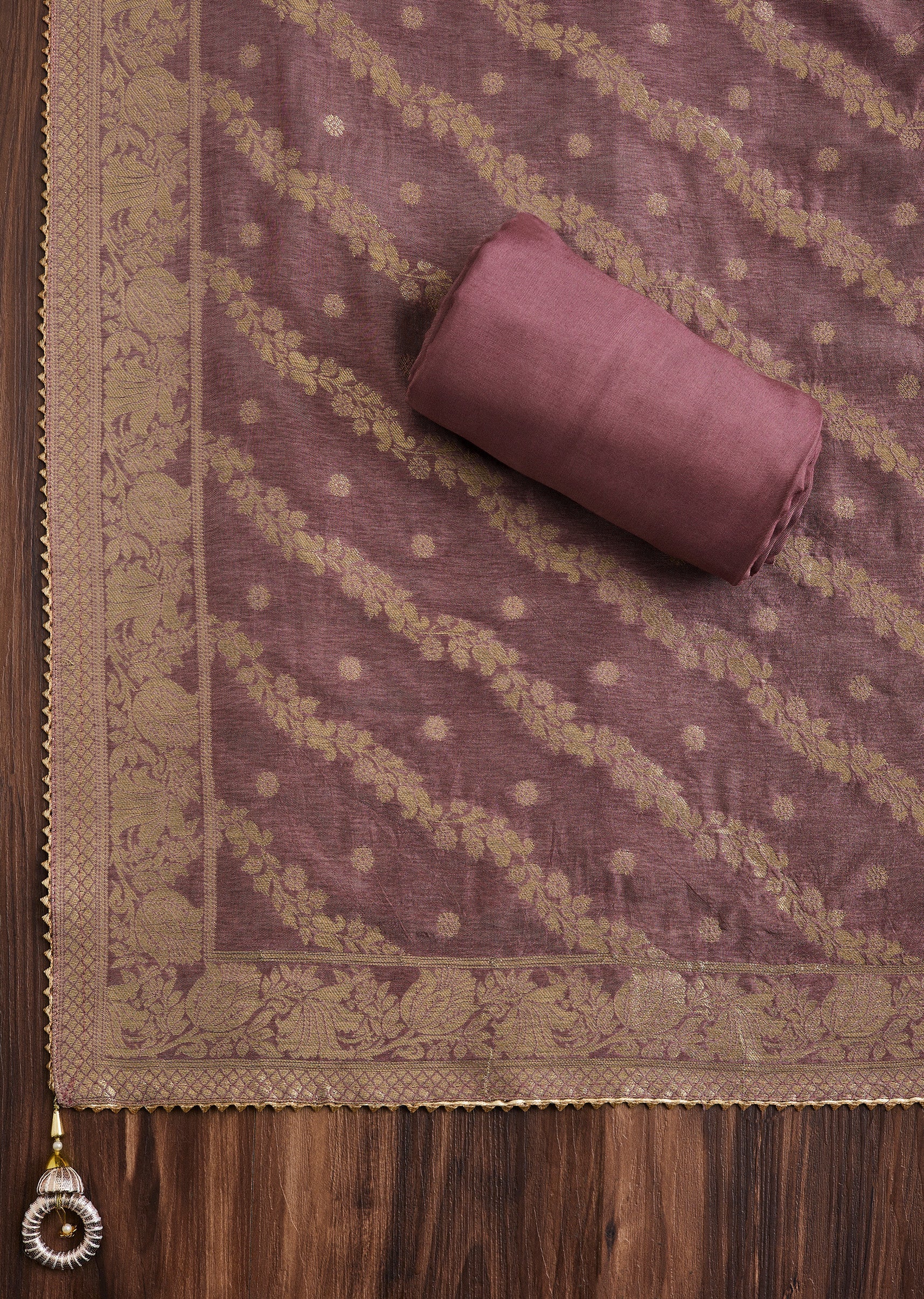 Maroon Chanderi Unstitched Suit - Image 3