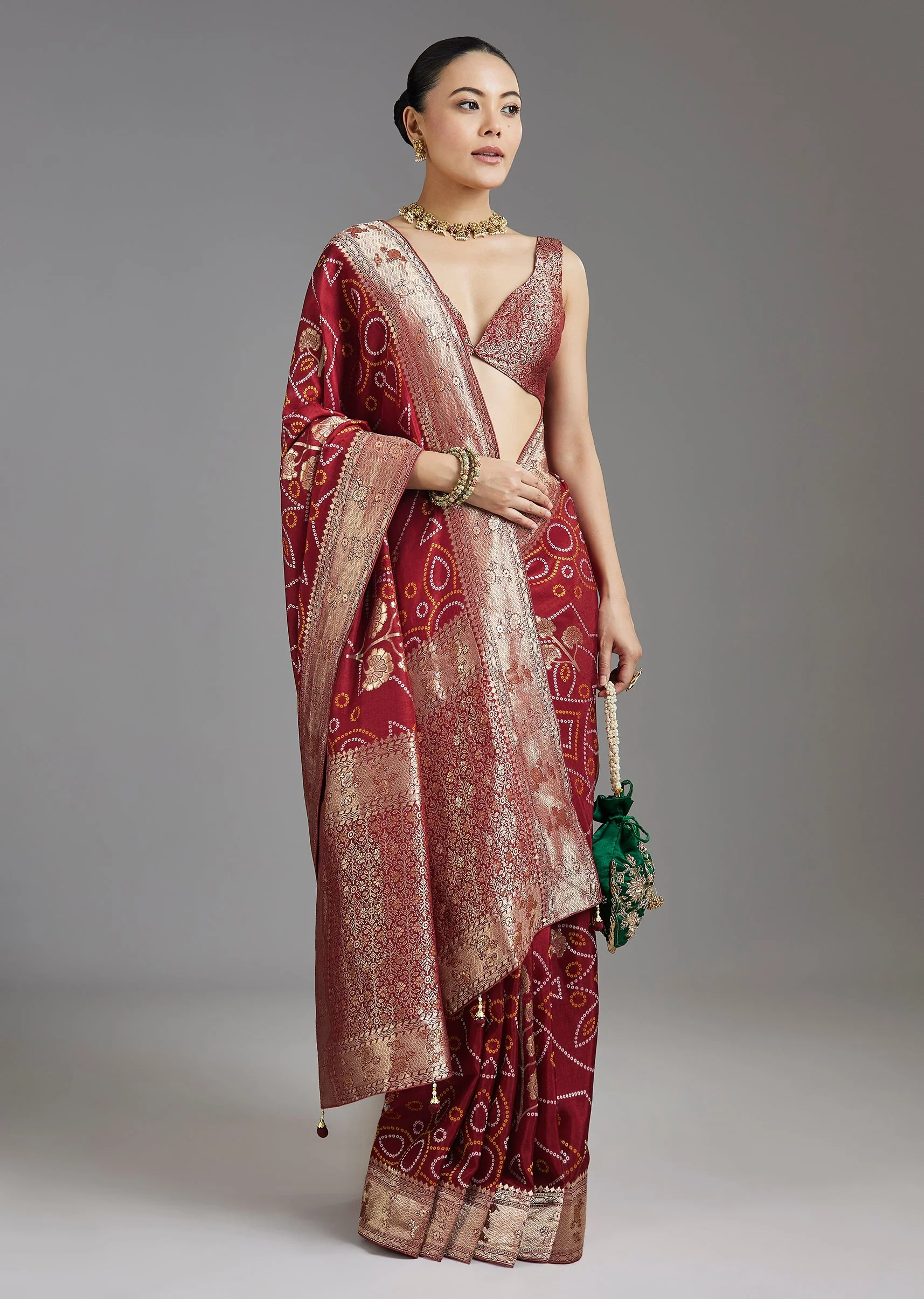 Maroon Dola Silk Saree - Image 3