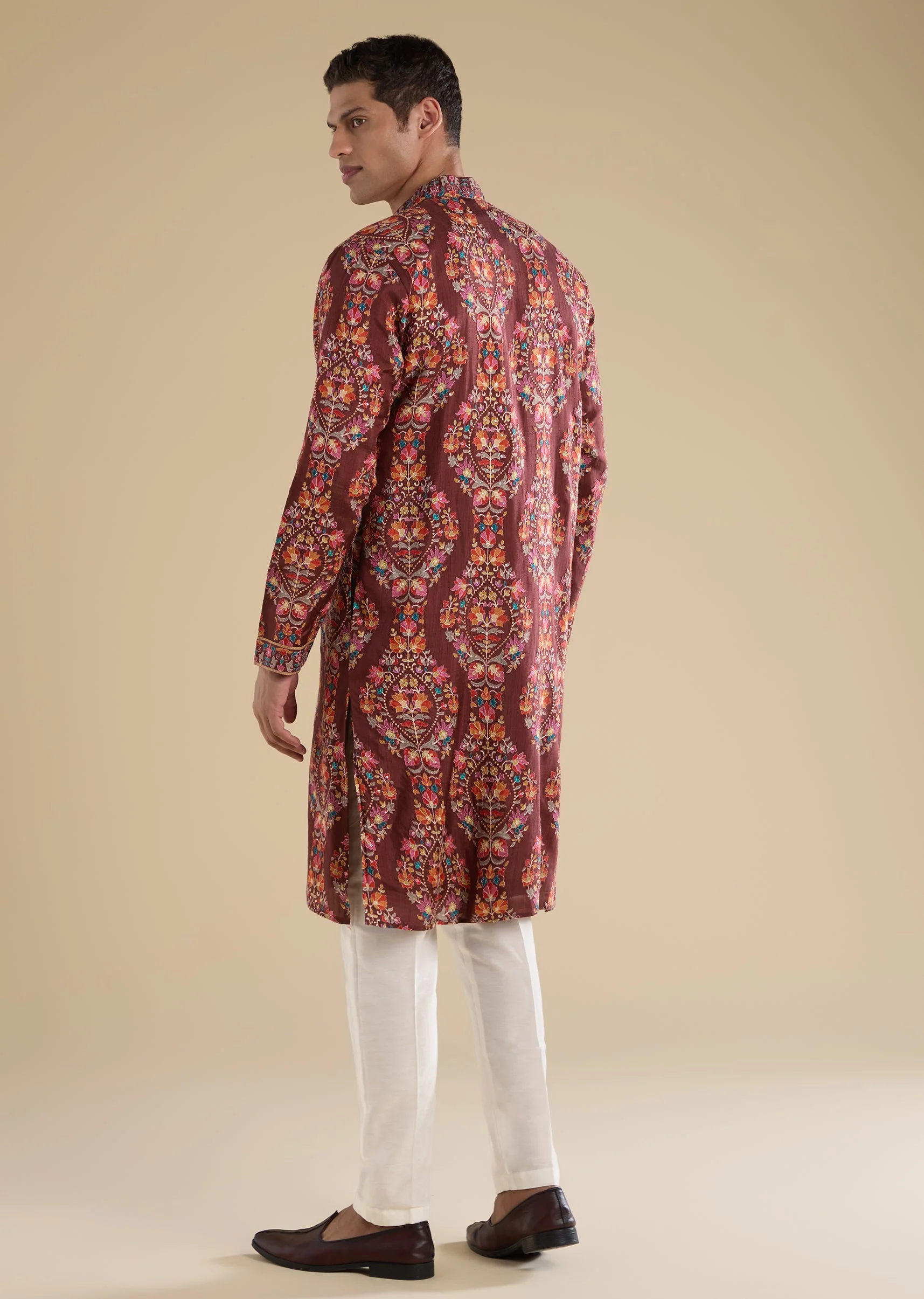 Maroon Embroidered Silk Kurta Set - Image 5