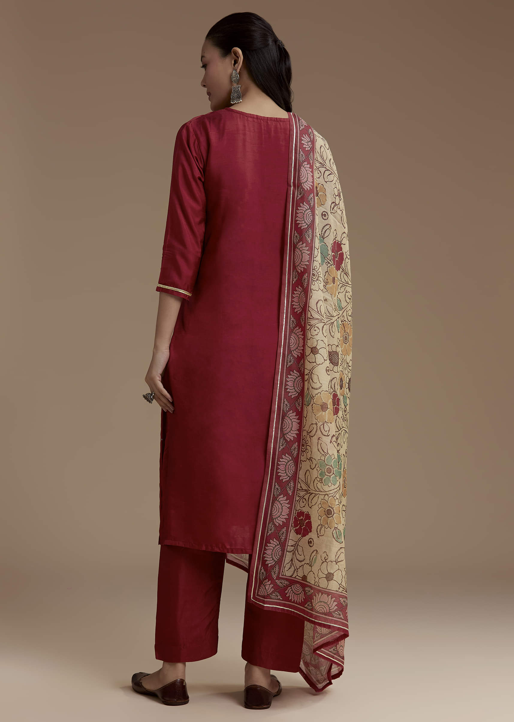 Maroon Foil Mirror Kurta Set with Kalamkari Dupatta - Image 5