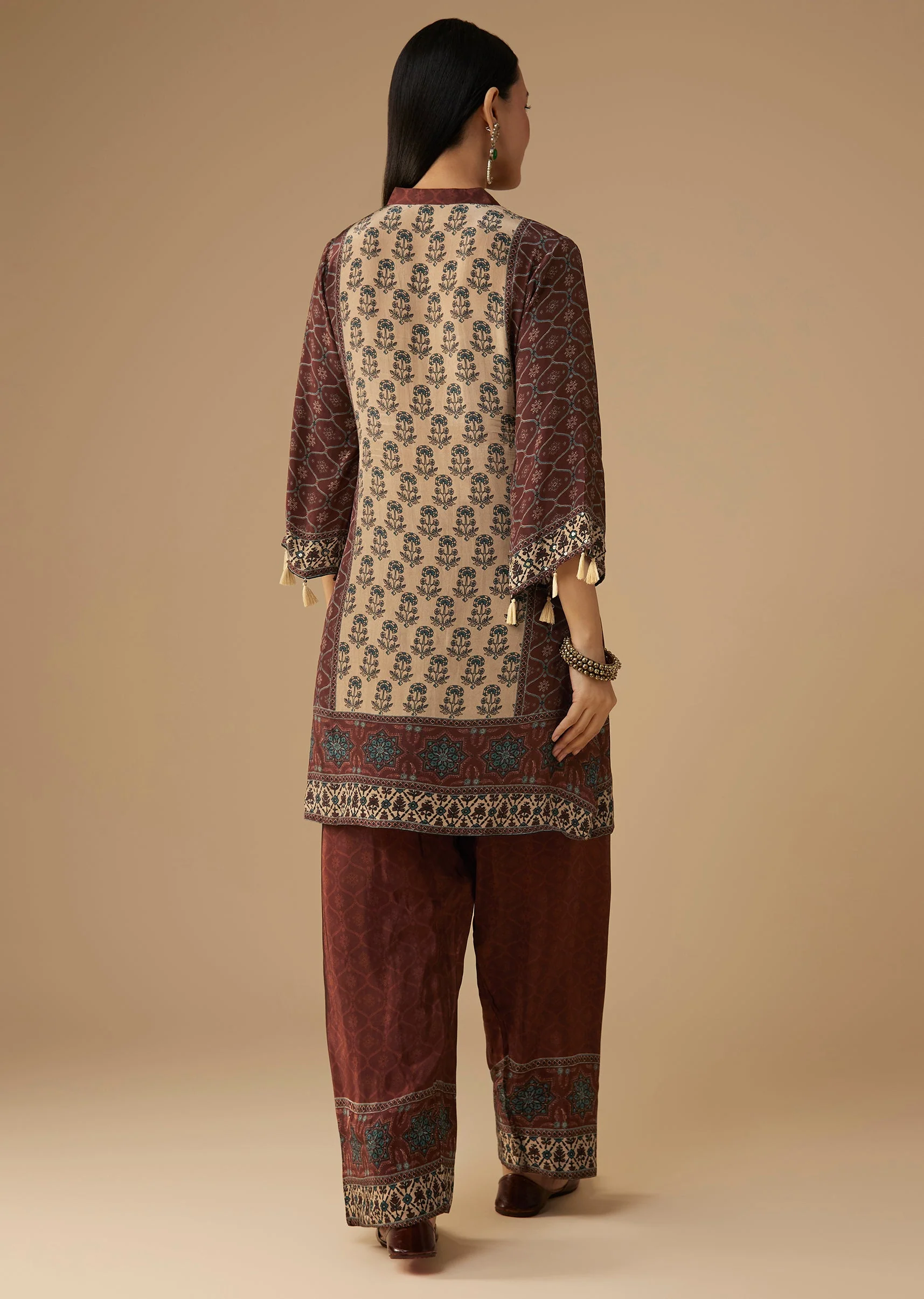 Maroon Indie Printed Crepe Kurta and Pant Set - Image 5