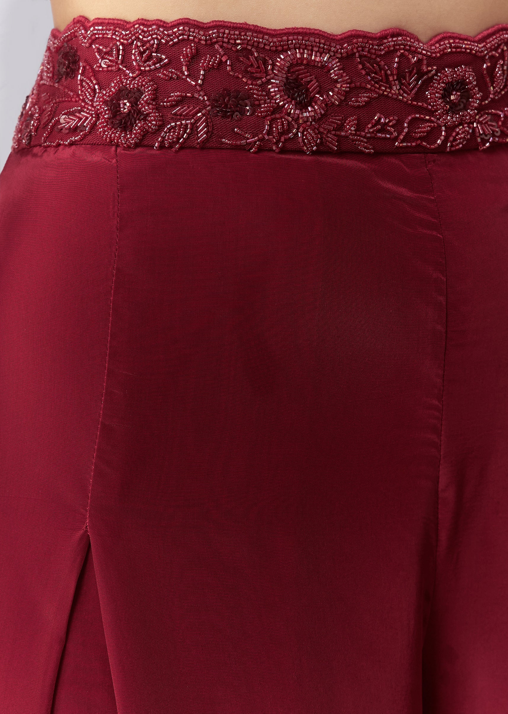 Maroon Indo Western Crop Top Palazzo and Dupatta Set - Image 6
