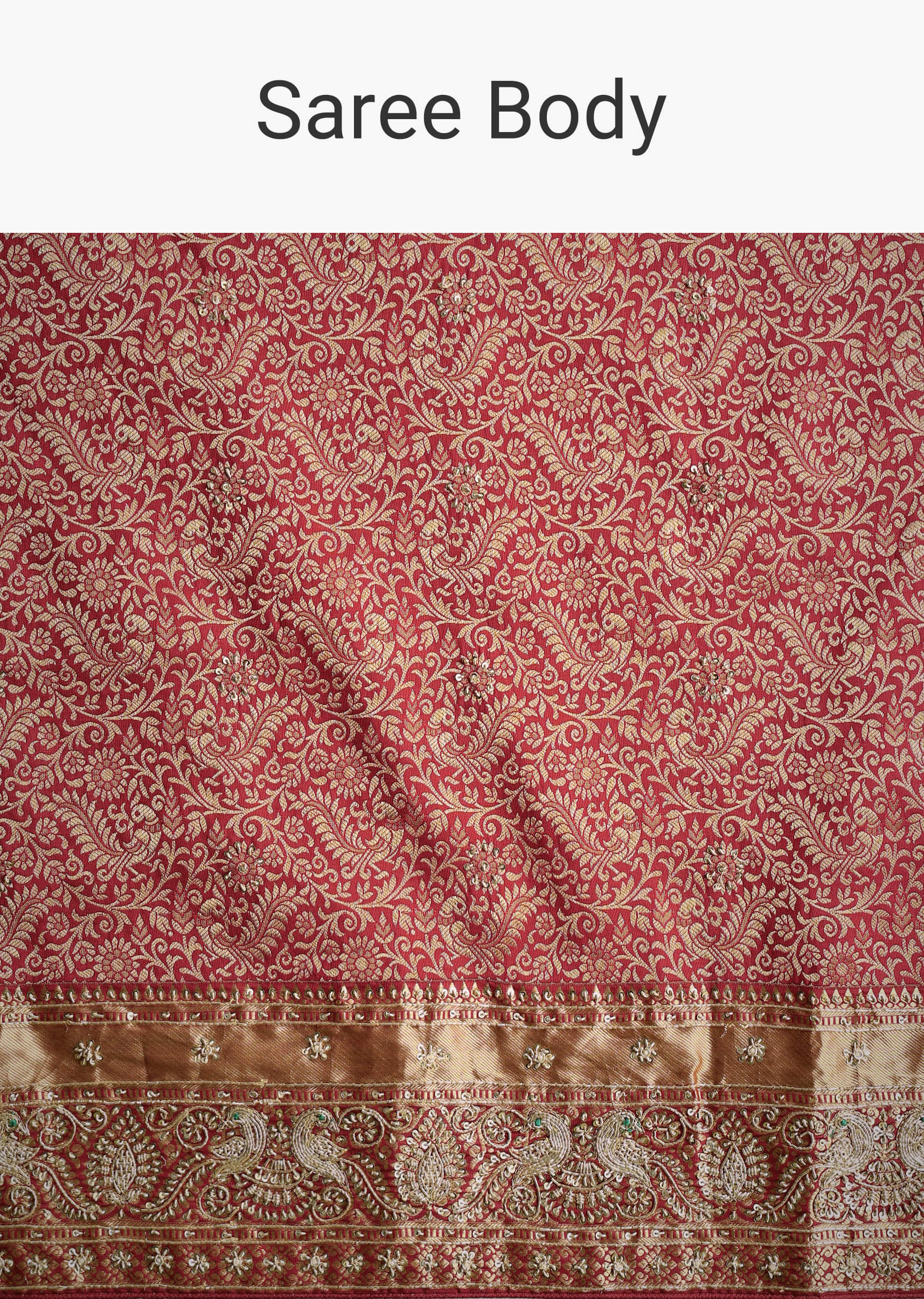 Maroon Jacquard Silk Saree With Heavy Embroidered Border And Pallu - Image 10