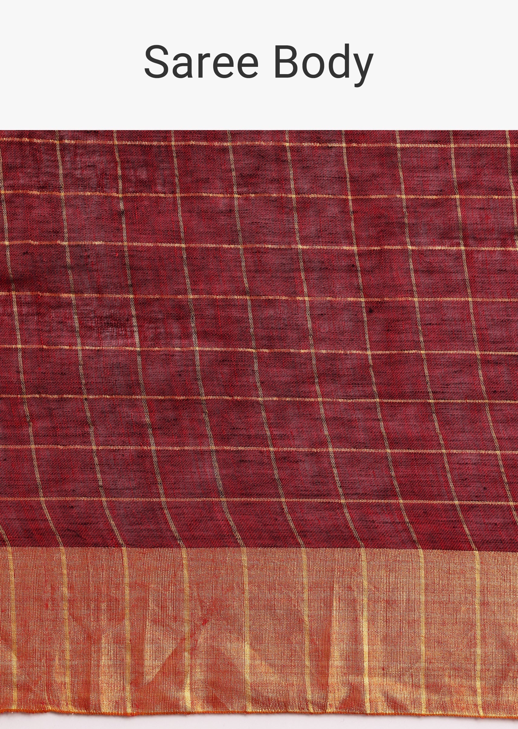 Maroon Linen Woven Saree With Zari Border And Unstitched Blouse - Image 9