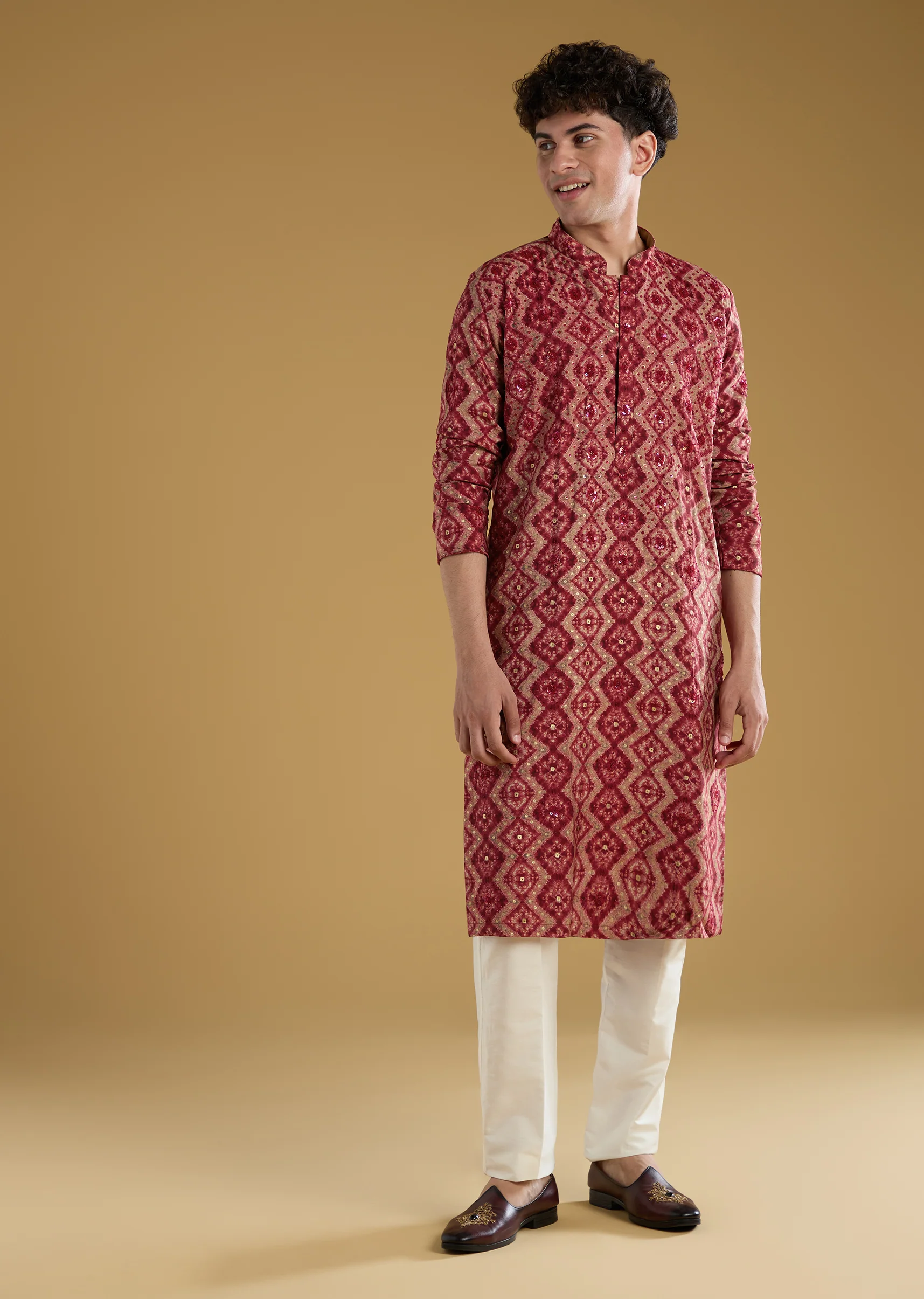 Maroon Modal Chanderi Sequin Embroidered Kurta Set
