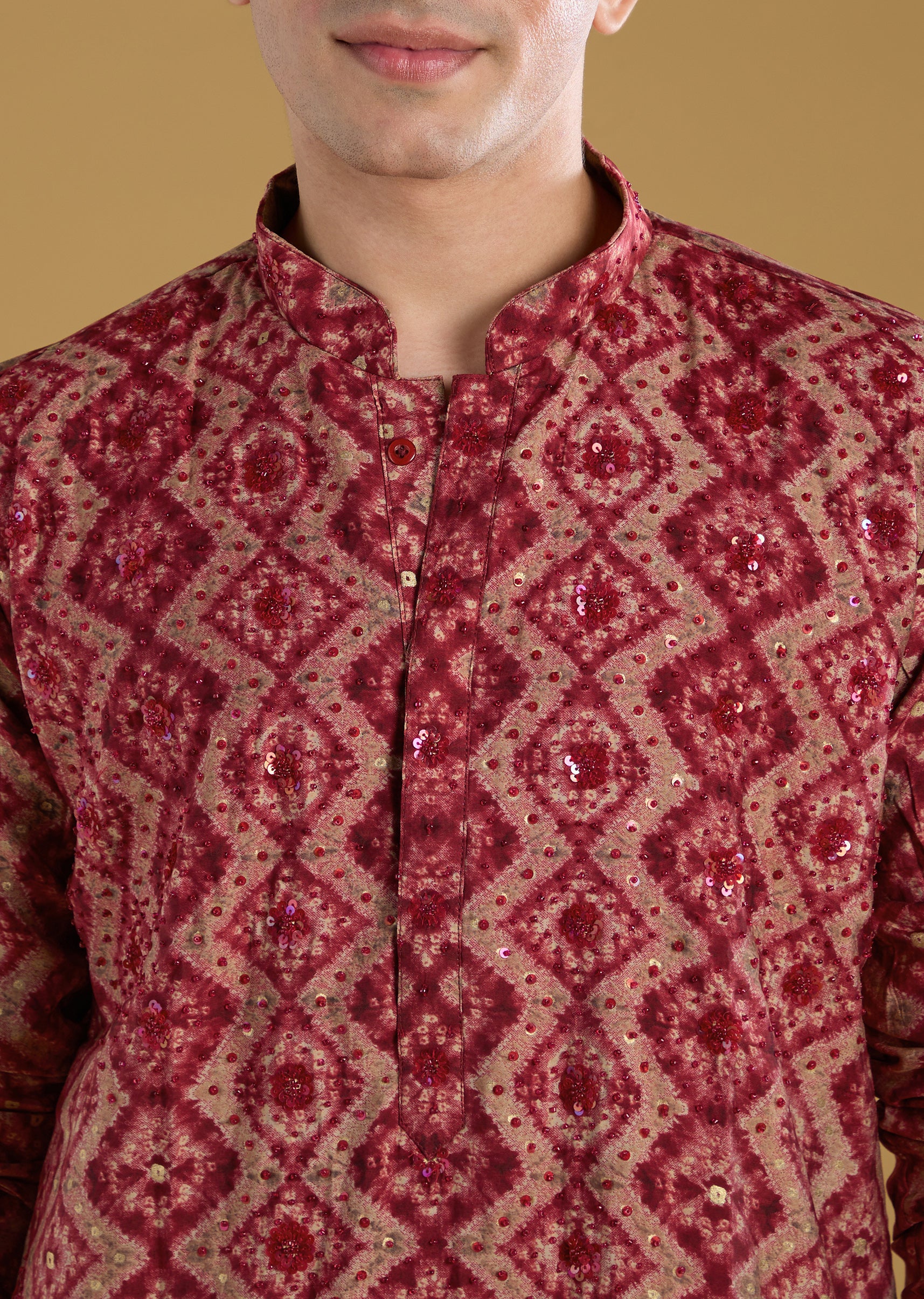 Maroon Modal Chanderi Sequin Embroidered Kurta Set - Image 2