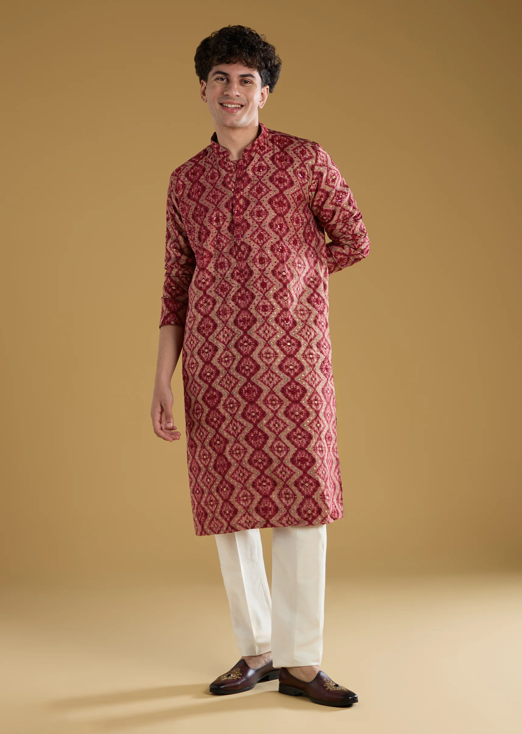Maroon Modal Chanderi Sequin Embroidered Kurta Set - Image 3