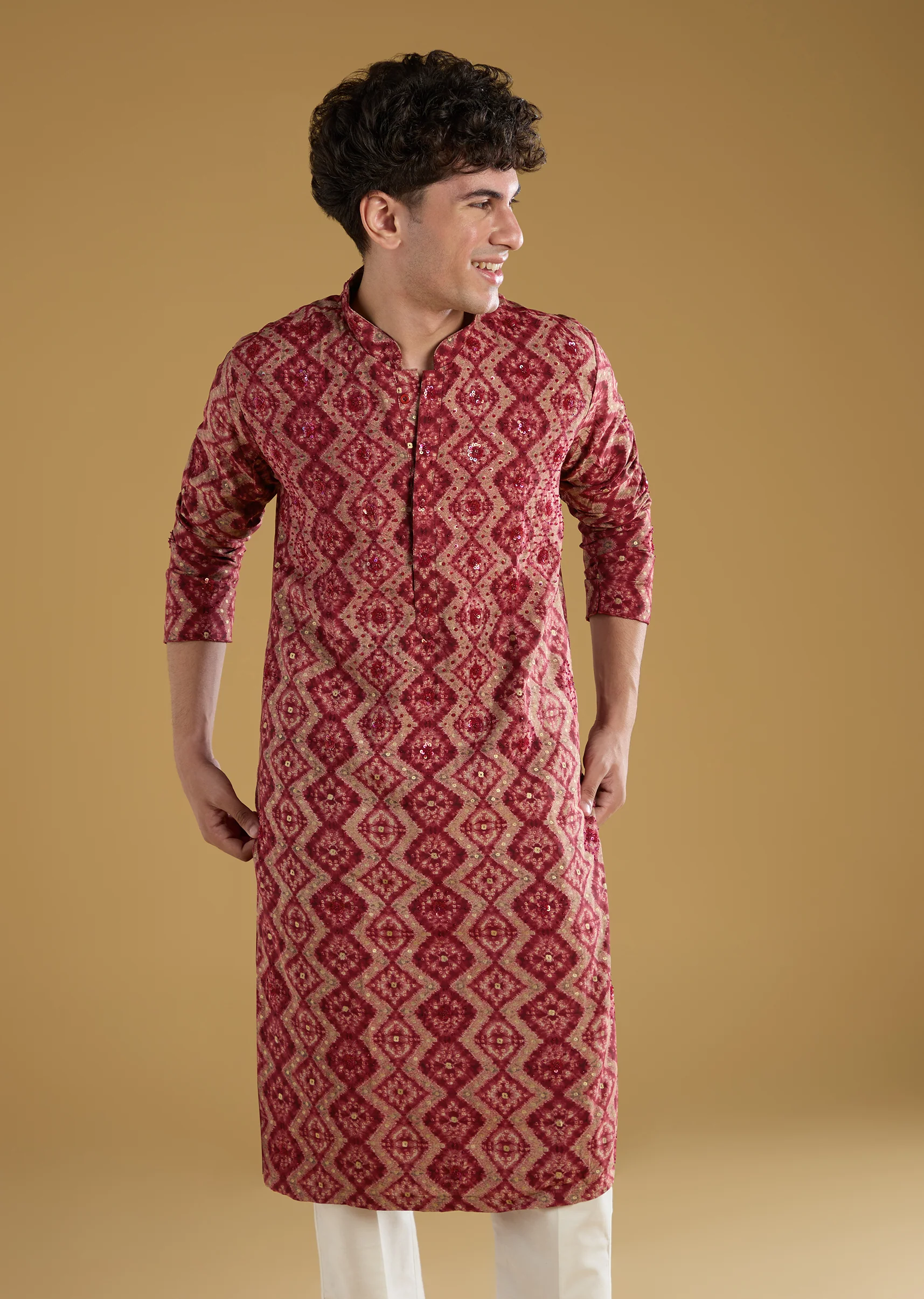 Maroon Modal Chanderi Sequin Embroidered Kurta Set - Image 4