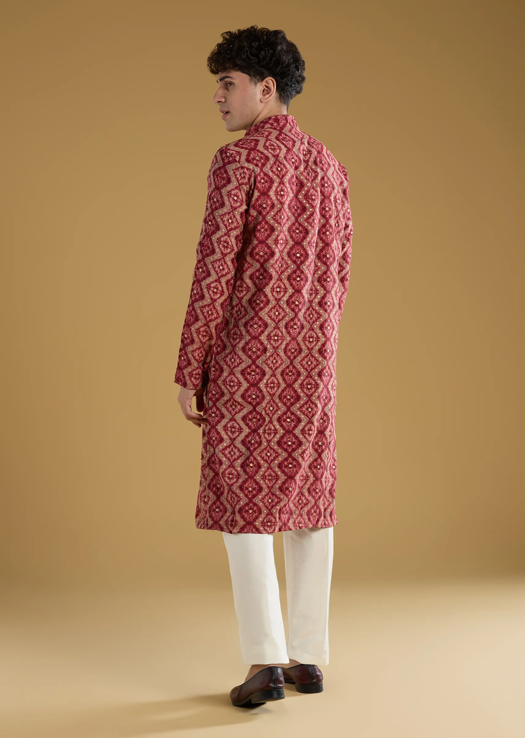 Maroon Modal Chanderi Sequin Embroidered Kurta Set - Image 5