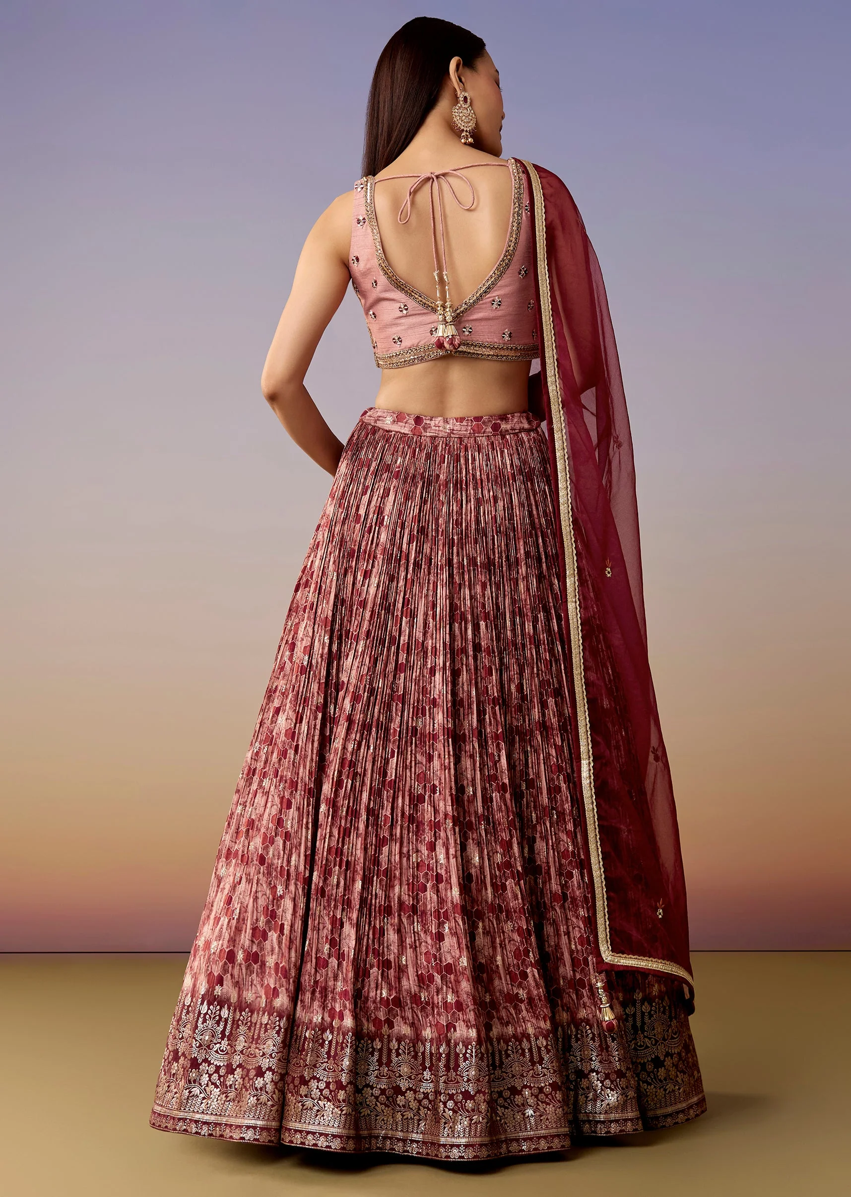 Maroon Printed Bridesmaid Lehenga Set - Image 2