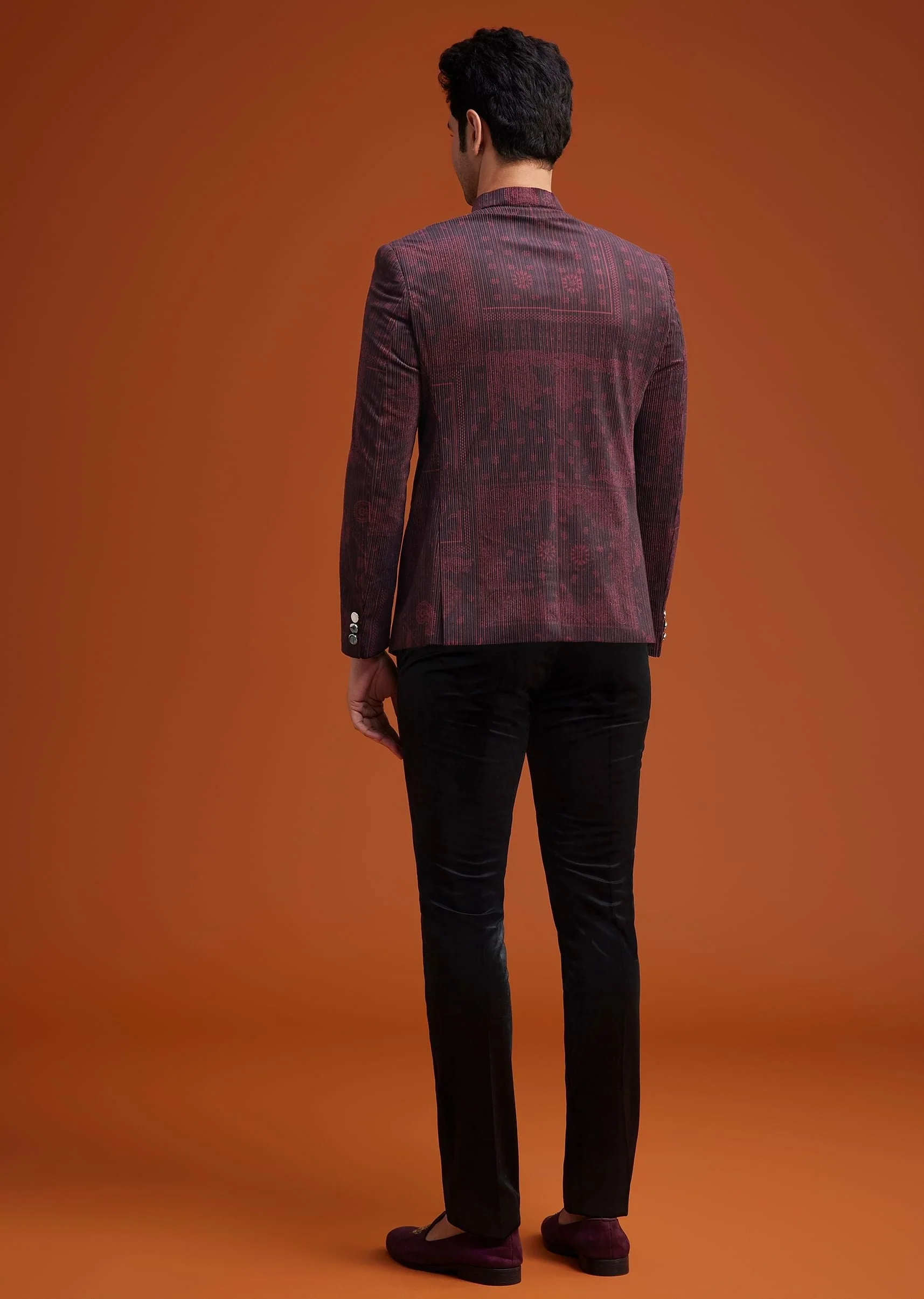 Maroon Printed Jodhpuri Suit With Pocket Square - Image 5