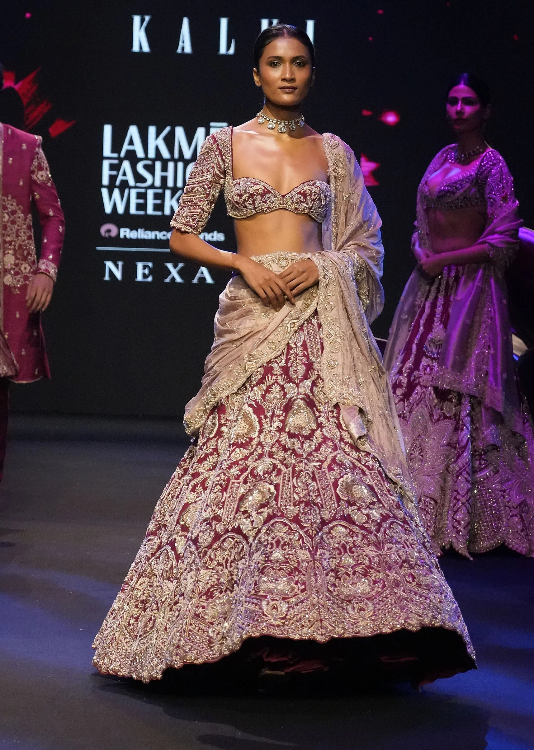 Maroon Raw Silk Hand Embroidered Bridal Lehenga With Two Dupattas - Image 7