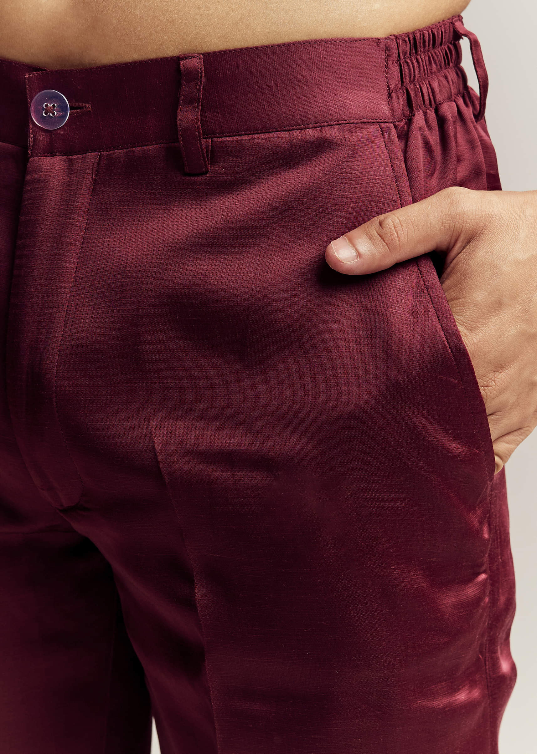 Maroon Red Silk Hand Embroidered Kurta Set For Men - Image 6