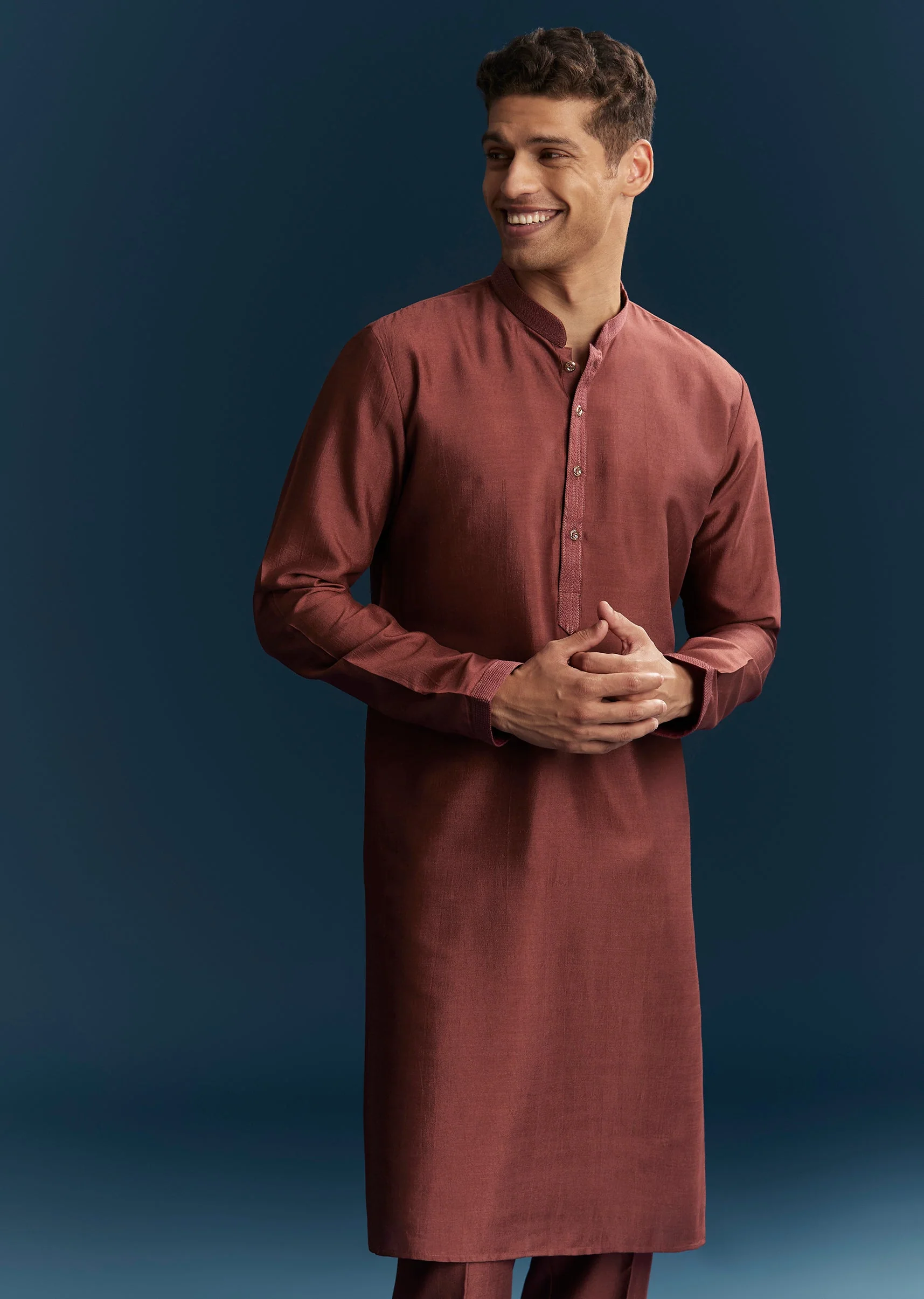 Maroon Red Silk Kurta Jacket Set With Thread Detail Work - Image 6