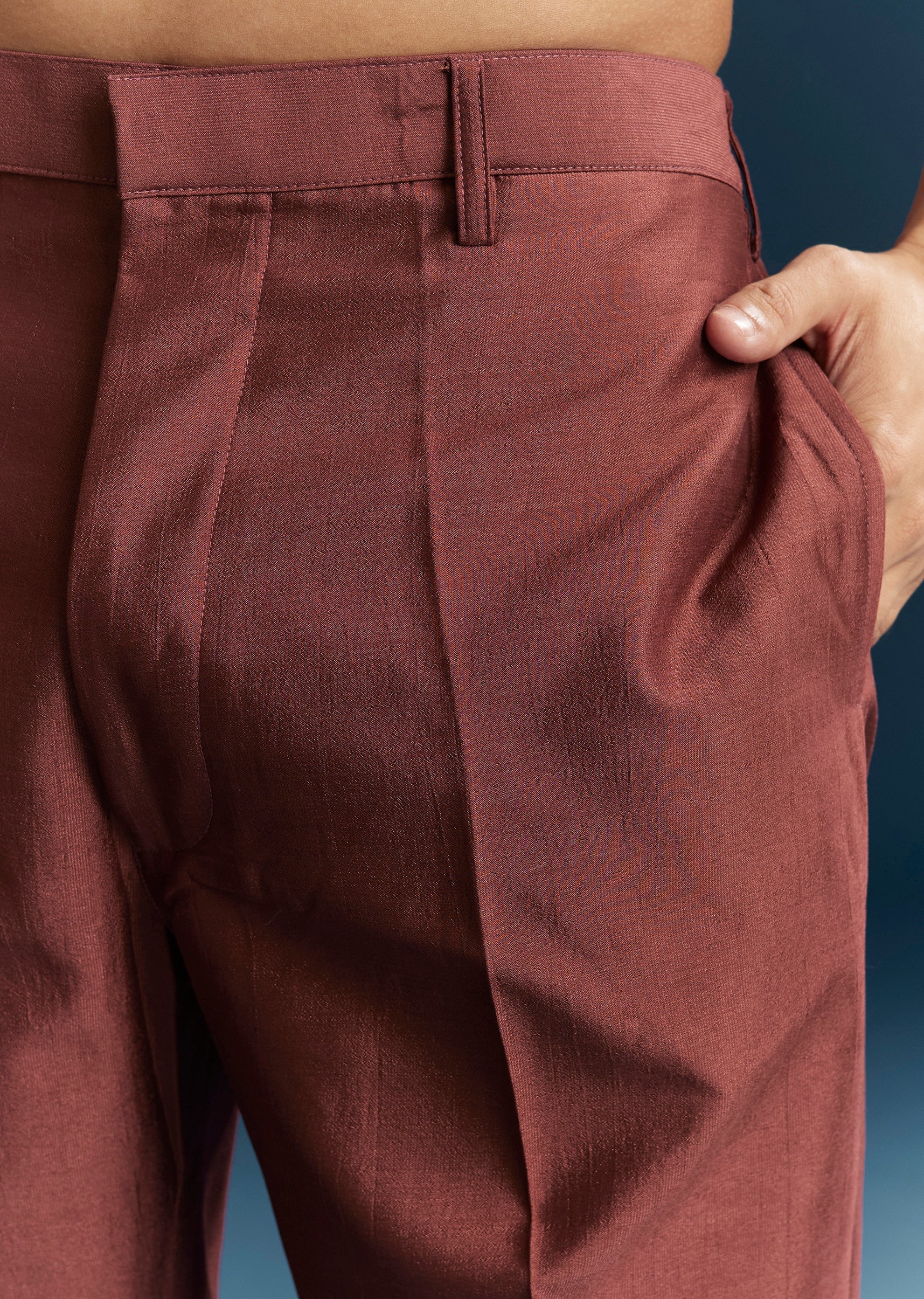 Maroon Red Silk Kurta Jacket Set With Thread Detail Work - Image 7