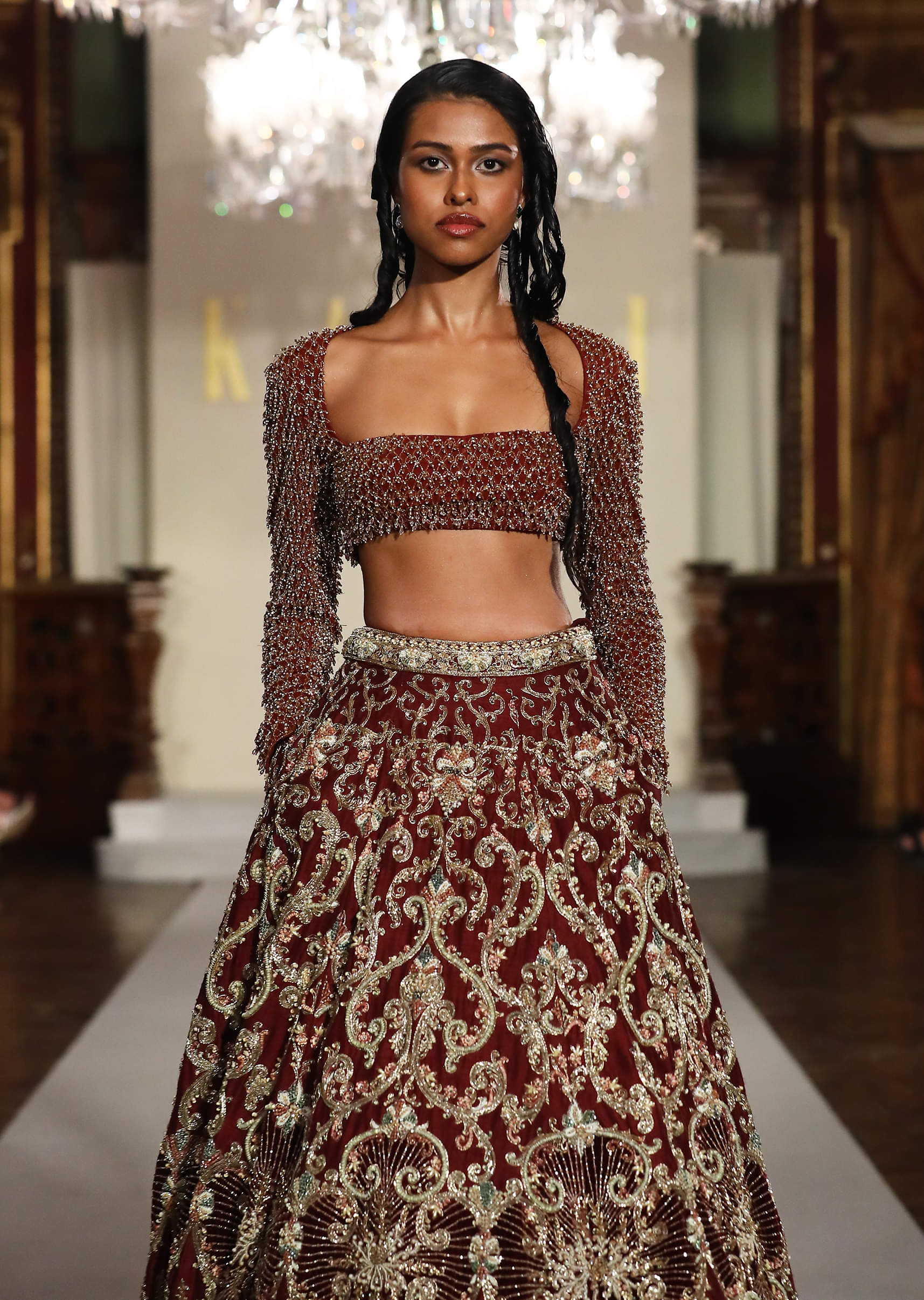 Maroon Silk Bridal Lehenga With Zardosi And Sequins Embroidery - Image 2