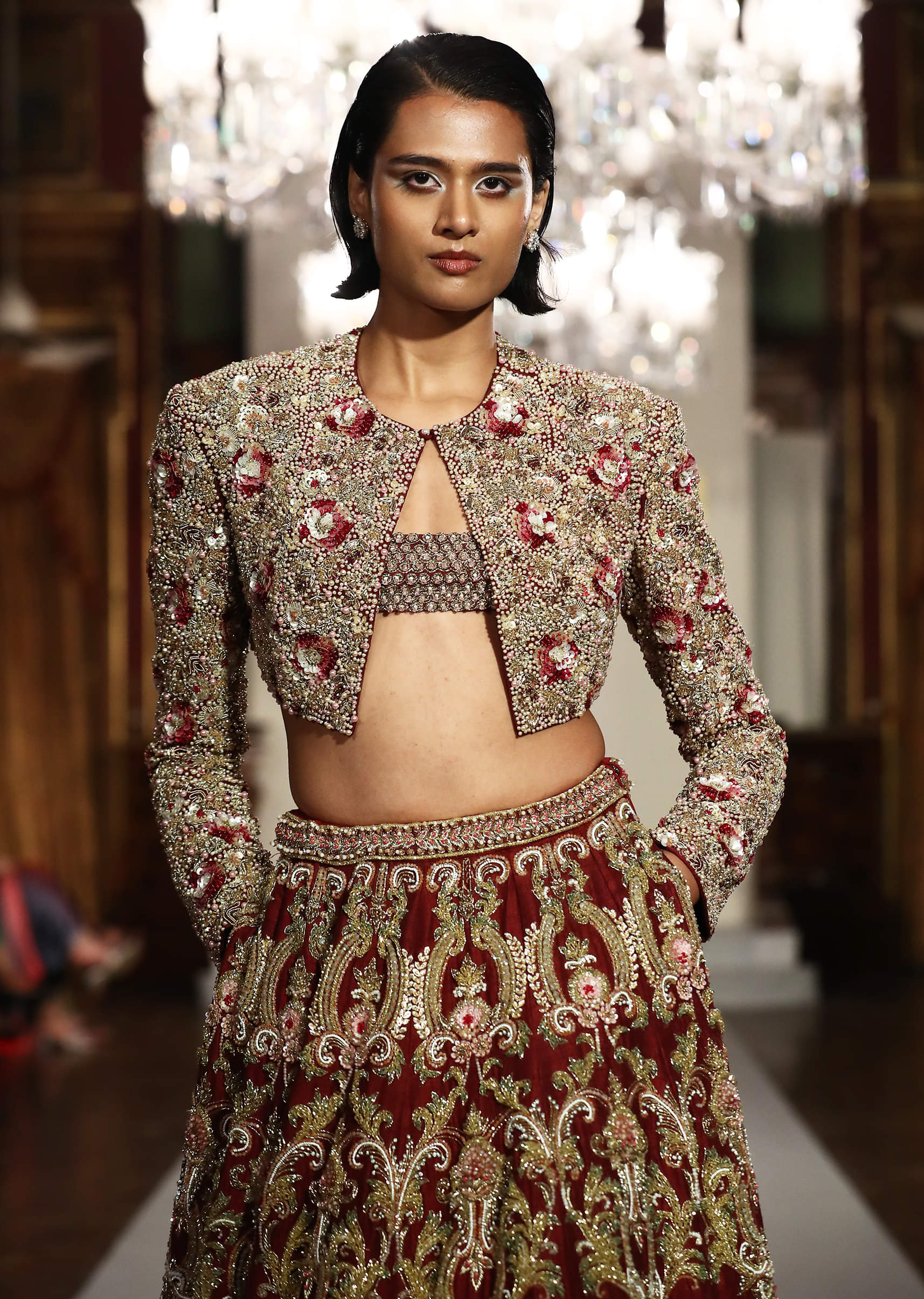 Maroon Silk Bridal Lehenga With Zardosi And Sequins Work - Image 2