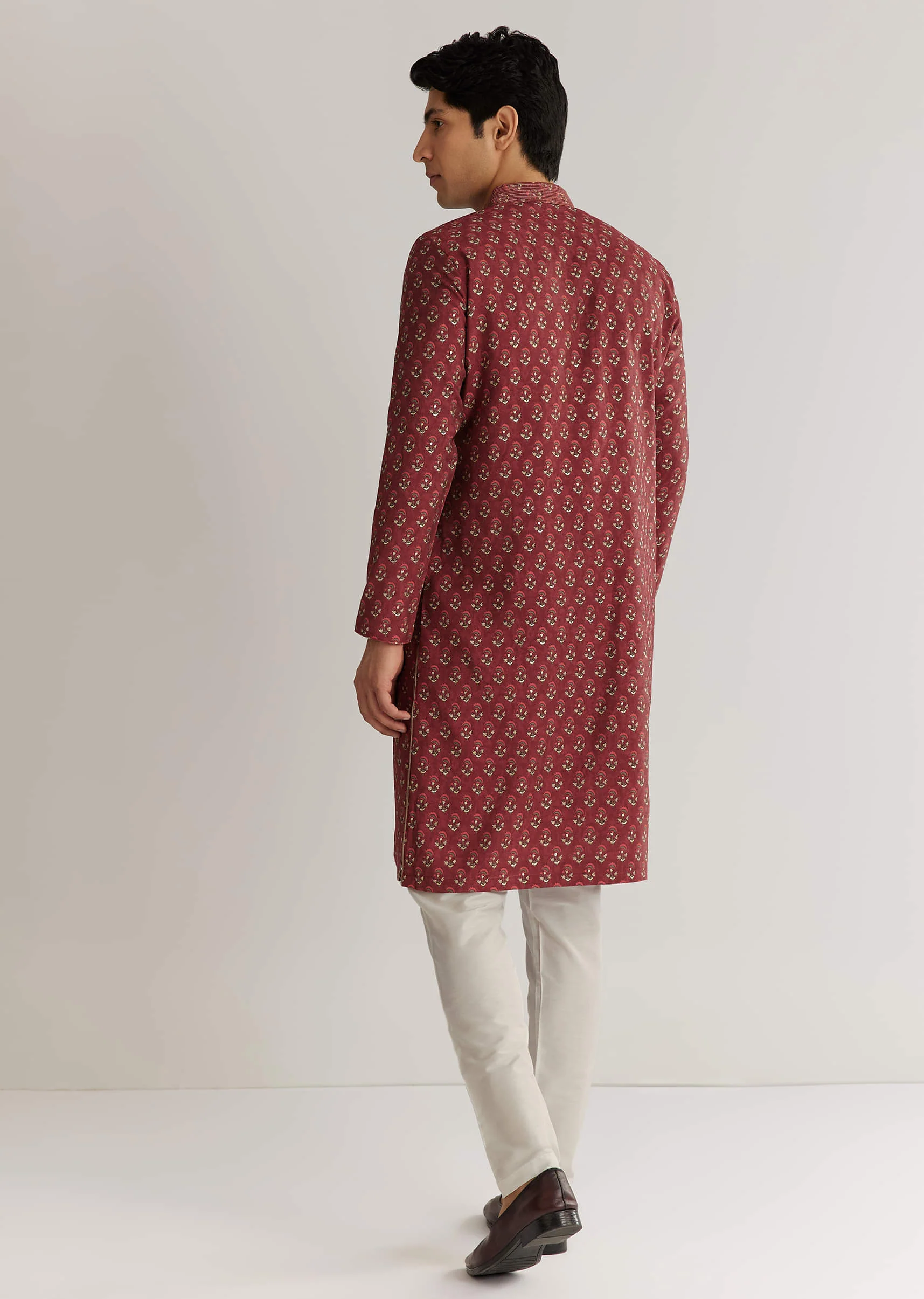 Maroon Silk Cutdana Floral Kurta Set - Image 5