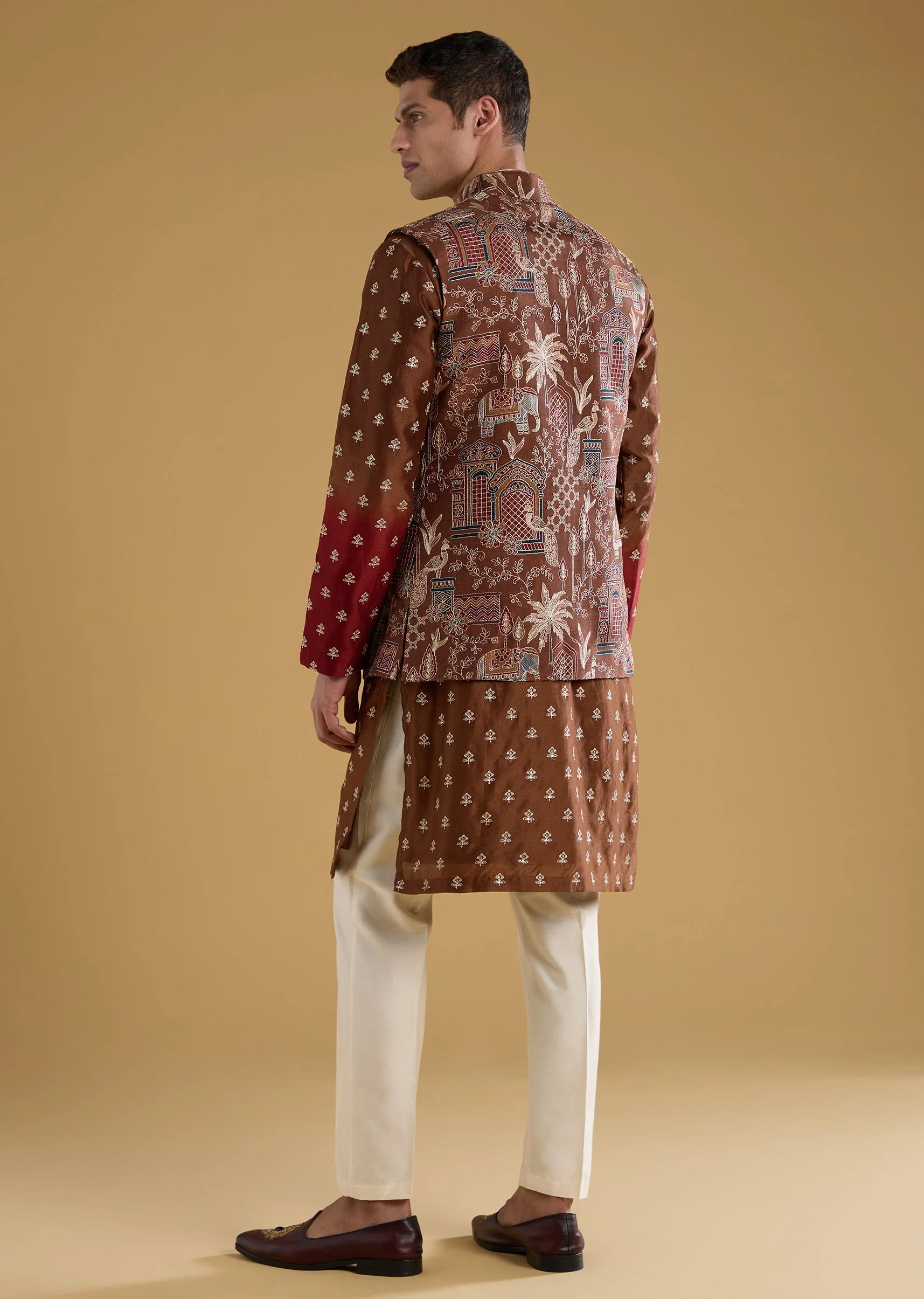 Maroon Silk Thread Embroidered Jacket and Kurta Set - Image 5