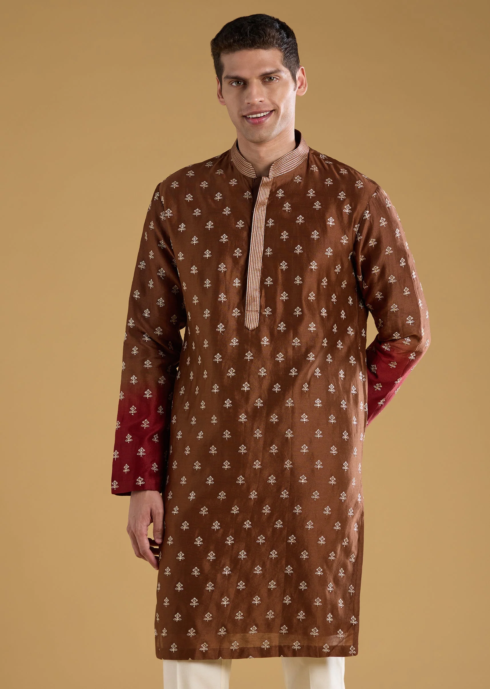Maroon Silk Thread Embroidered Jacket and Kurta Set - Image 6