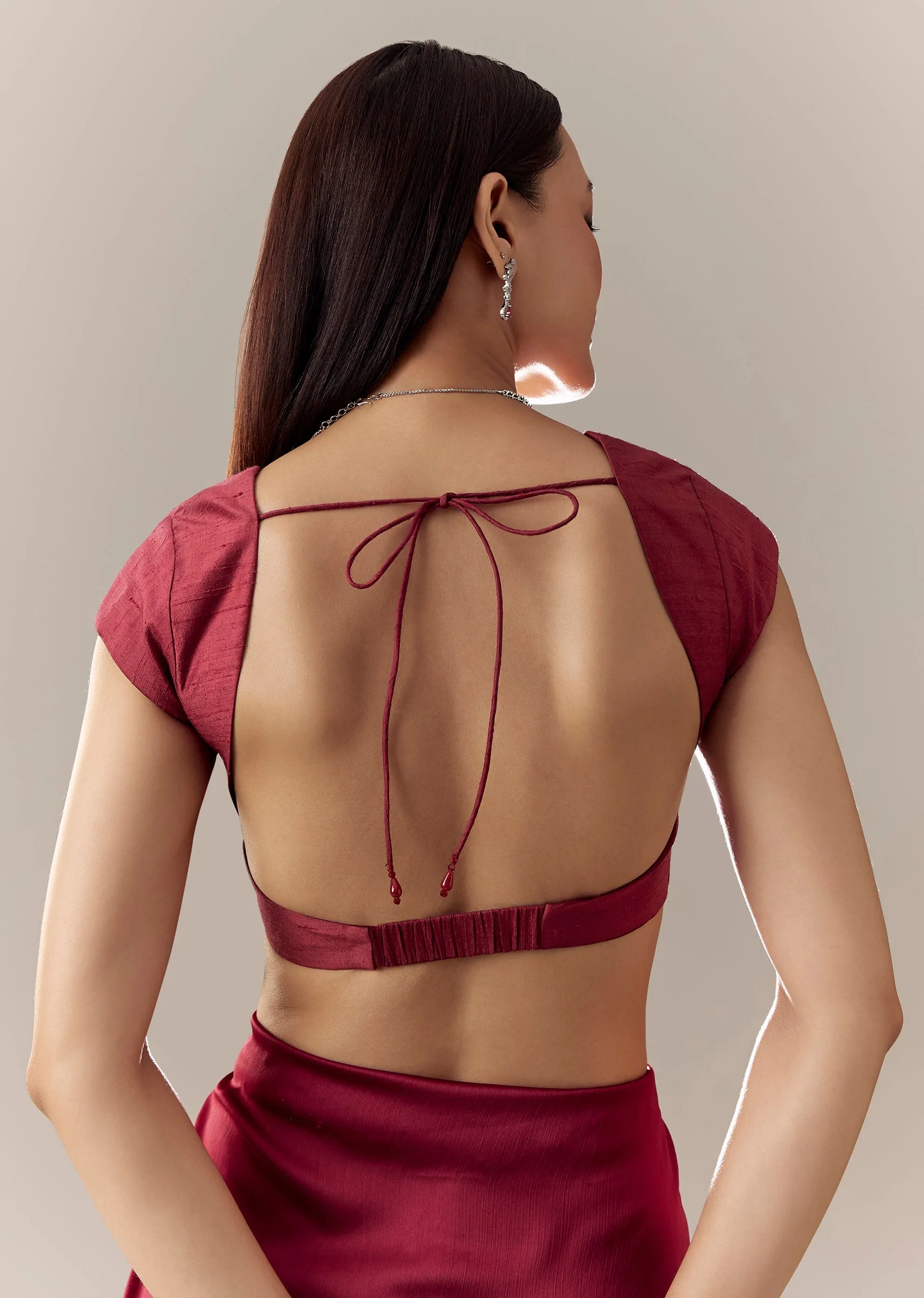 Maroon Sweetheart Cap Sleeve Blouse - Image 3