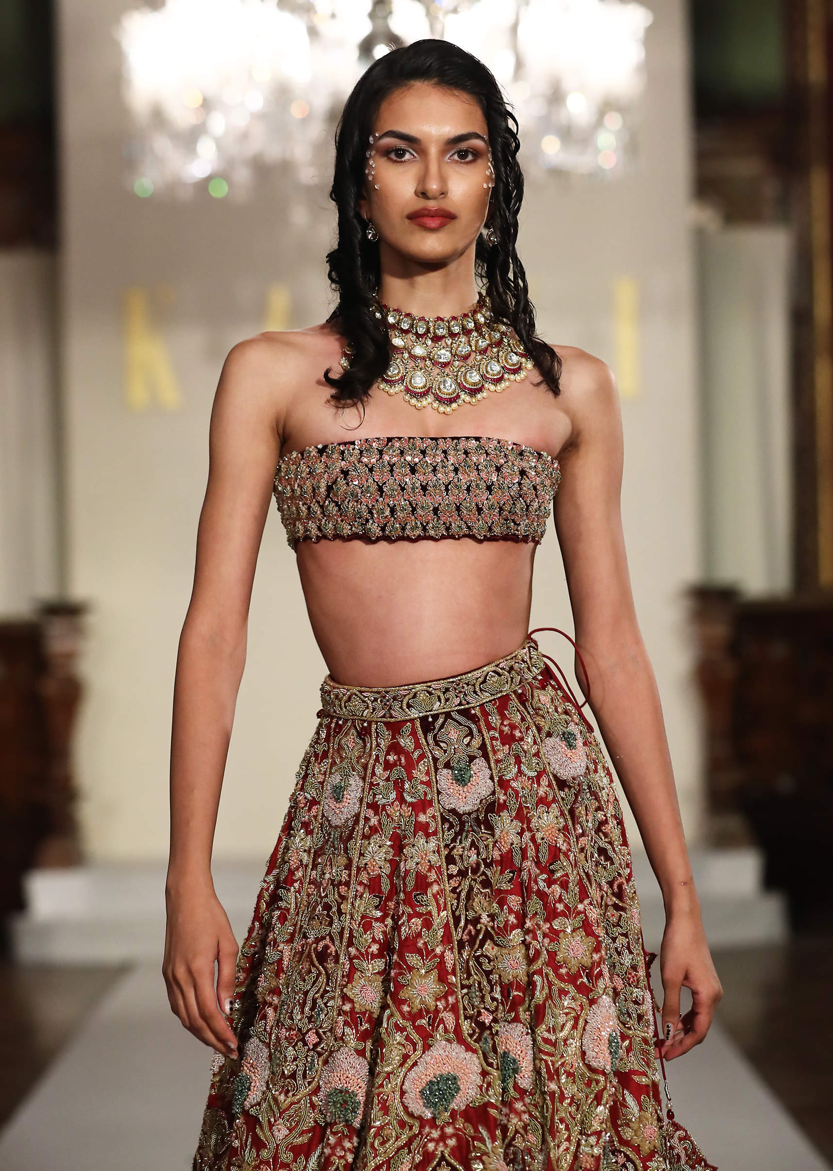Maroon Velvet Bridal Lehenga With Zardosi And Patch Work - Image 2