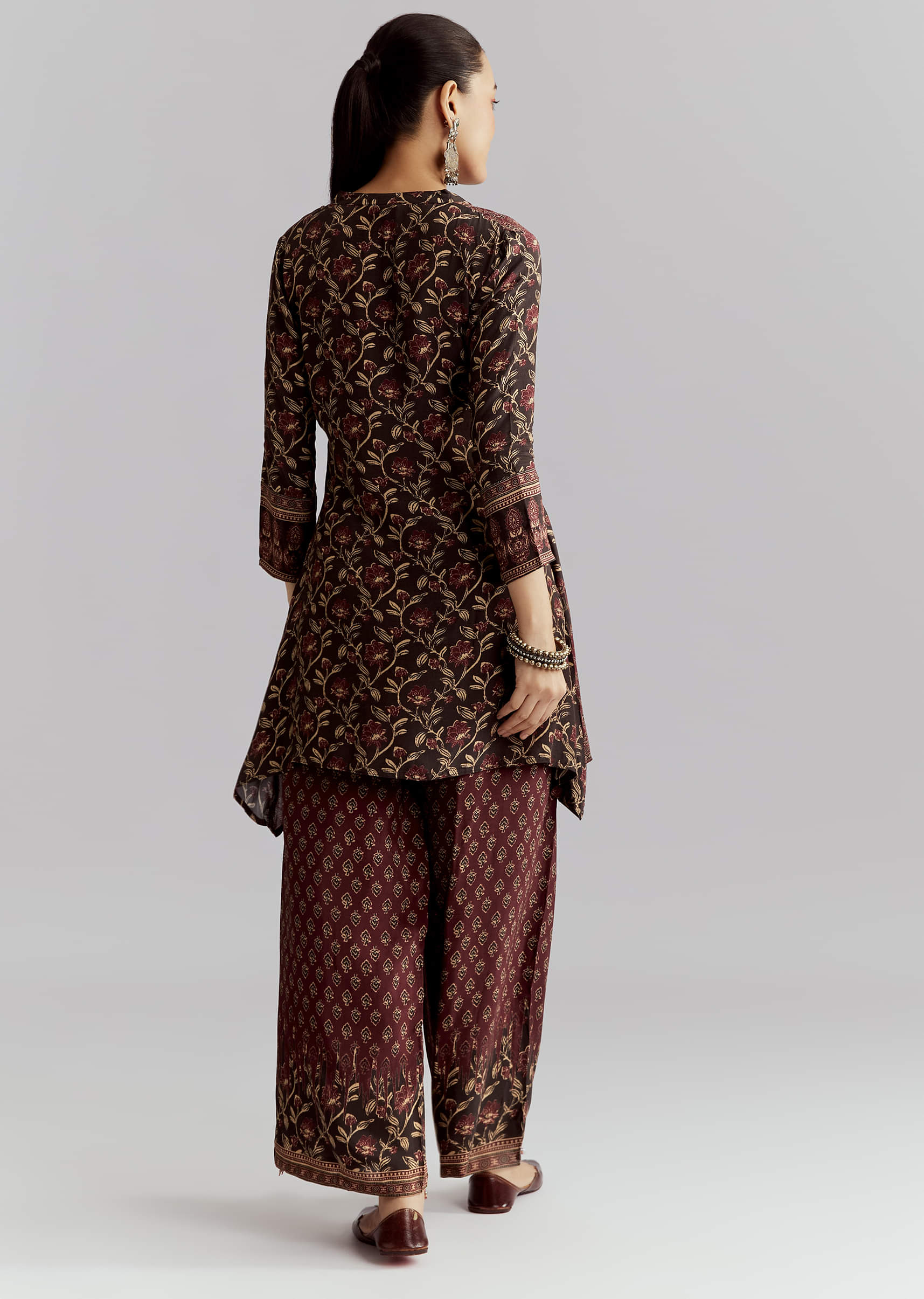 Maroon Viscose Co Ord Set With Floral Print - Image 5