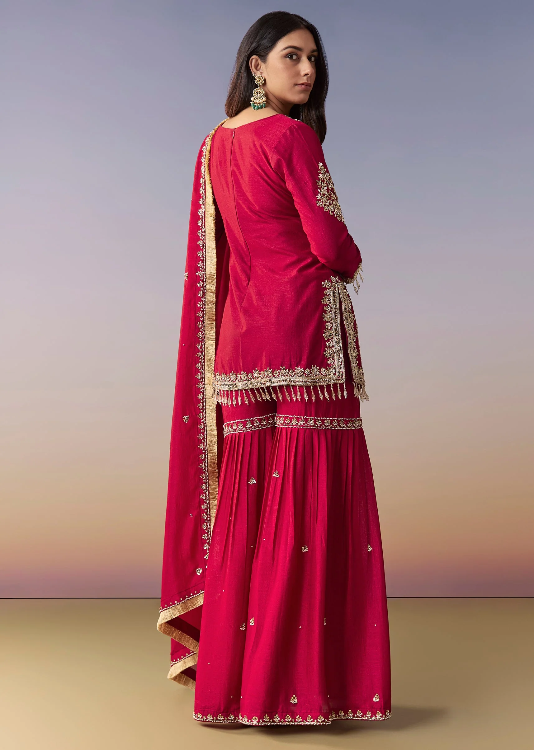 Maroon Zardosi Sharara Suit Set With Dupatta - Image 5