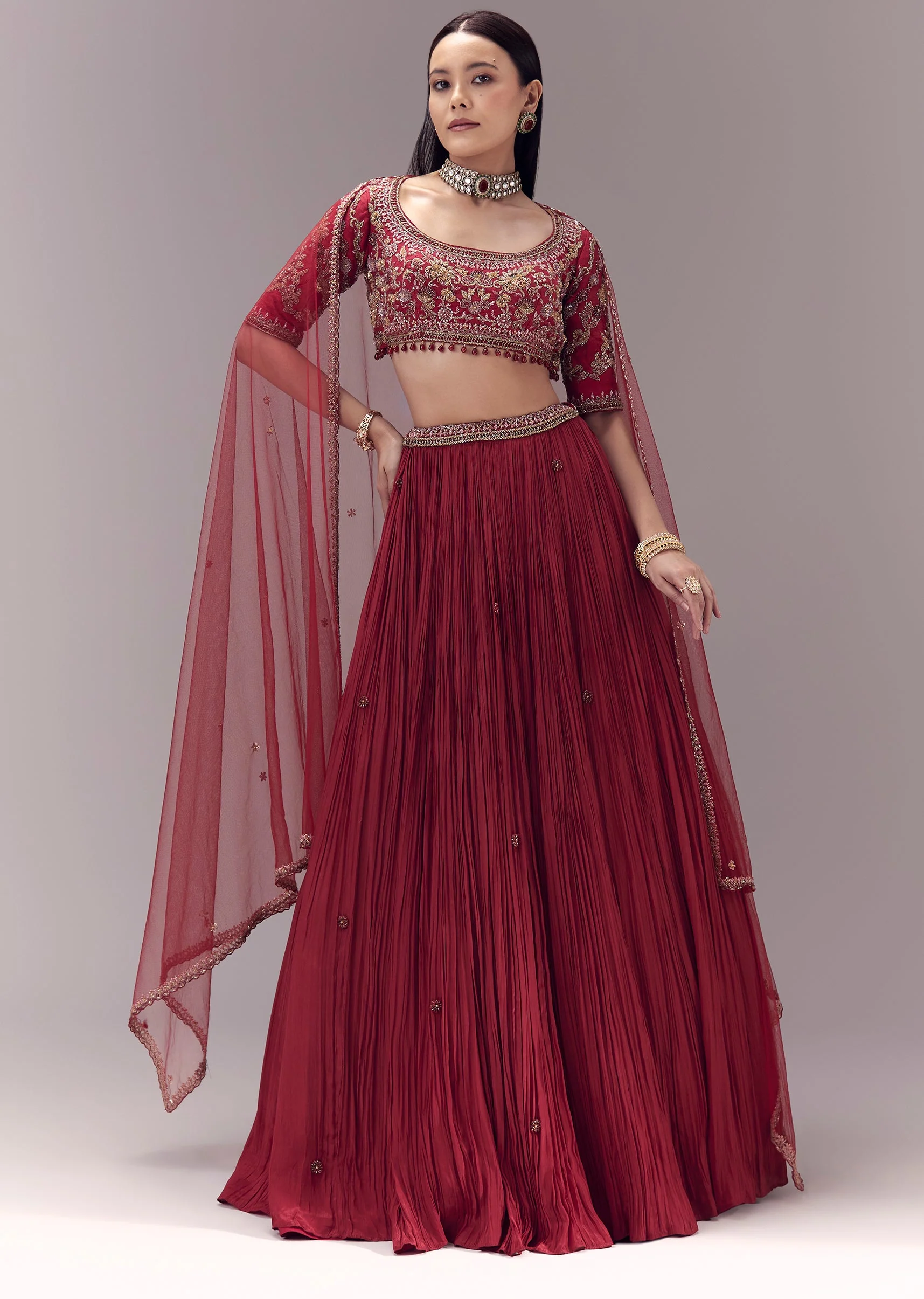 Maroon Zardozi Embellished Lehenga Set