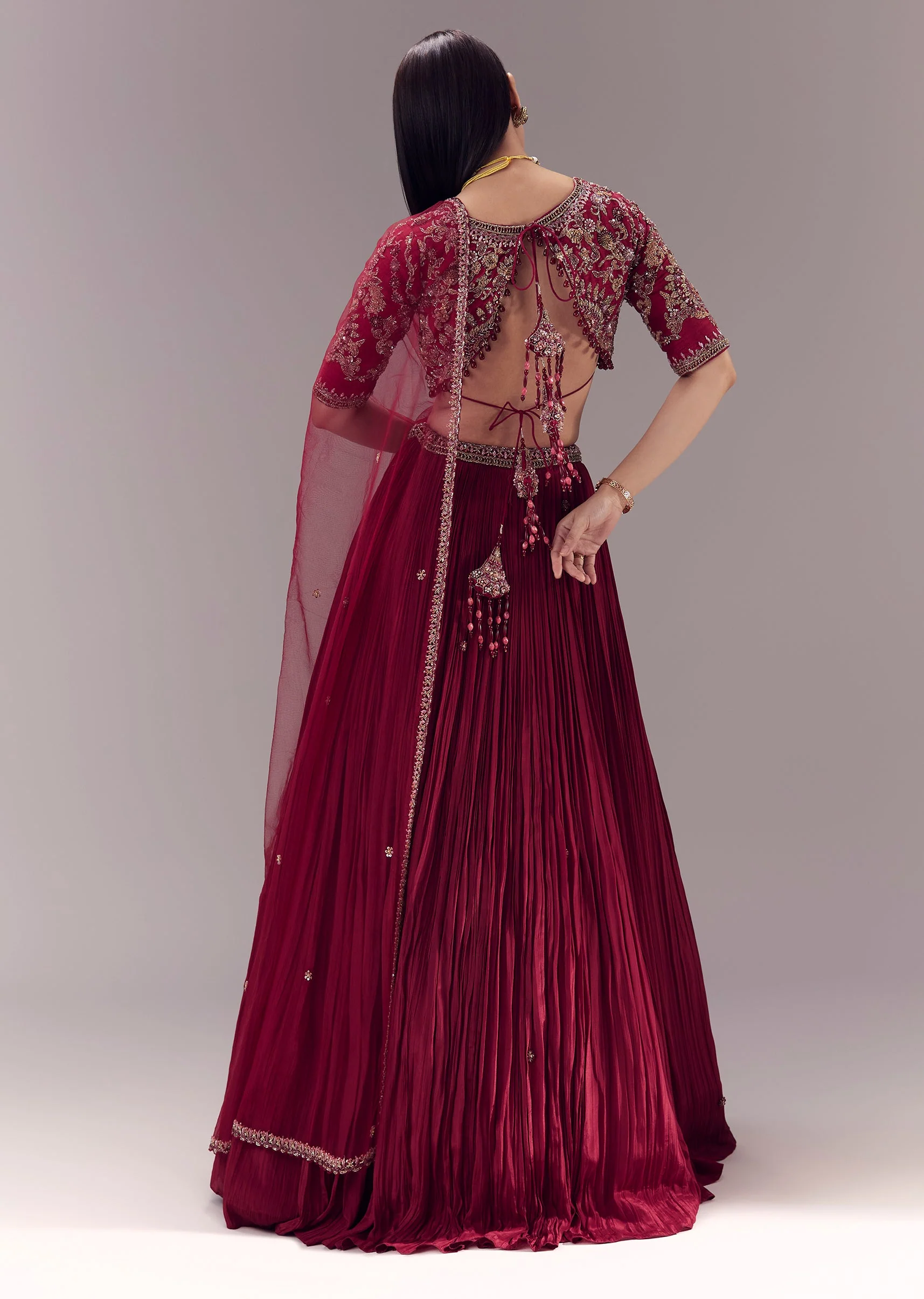Maroon Zardozi Embellished Lehenga Set - Image 2