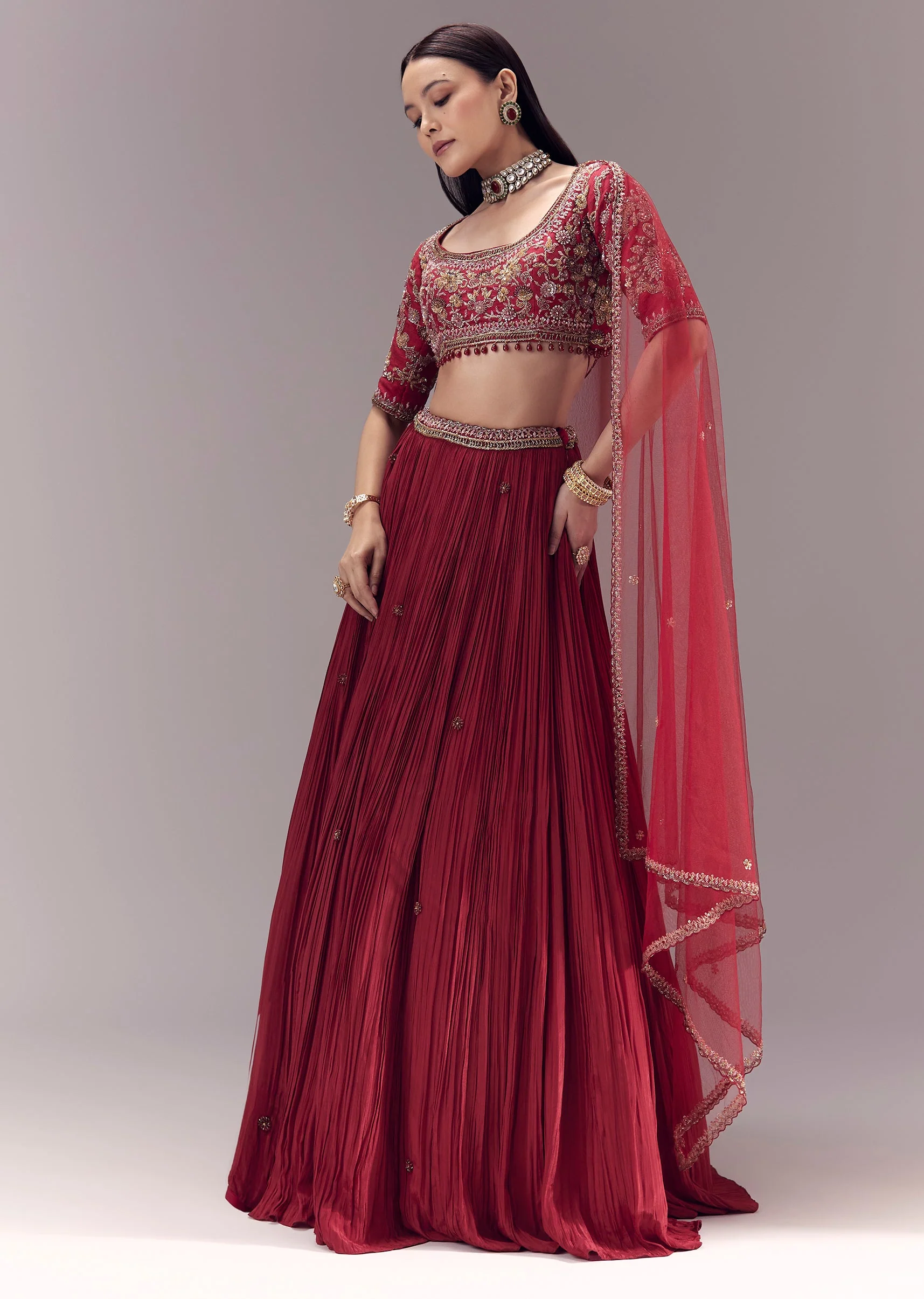 Maroon Zardozi Embellished Lehenga Set - Image 4