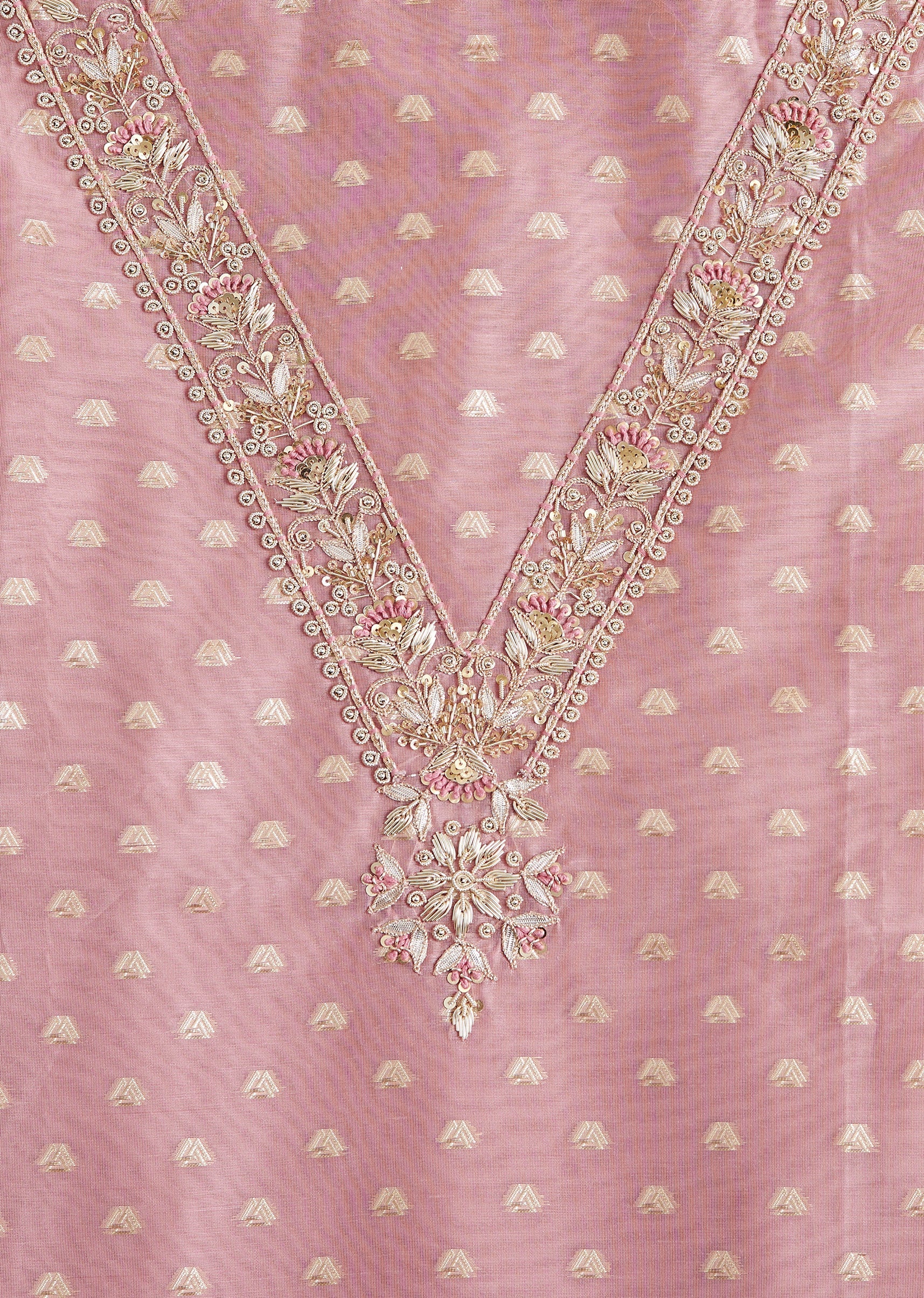 Mauve Chanderi Unstitched Suit With Dupatta - Image 3